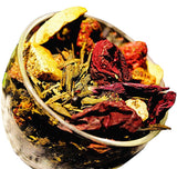 Raspberry Blackberry Green Tea, sweet fruity and nippy, soft and mild, not only a feast for the eyes but also a very special taste experience, Loose