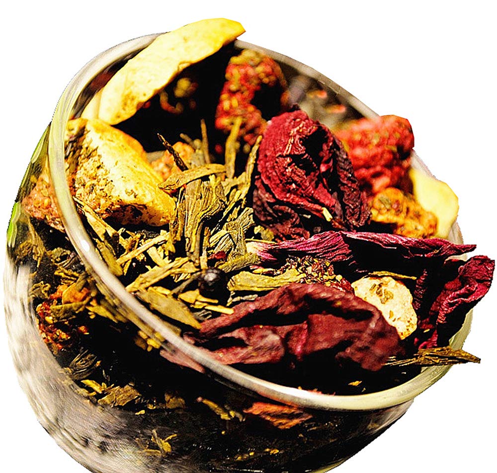 Raspberry Blackberry Green Tea, sweet fruity and nippy, soft and mild, not only a feast for the eyes but also a very special taste experience, Loose