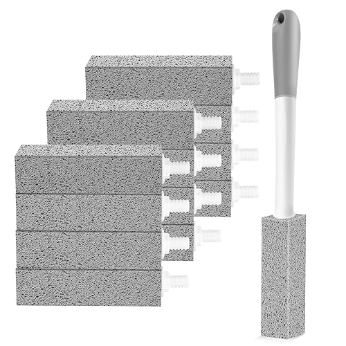 Gnvop 12 Pack Toilet Pumice Stone with Long Handle,Pumice Stone Toilet Bowl Cleaner,1 Cleaning Handle, 12 No Touch Replaceable Piedra Pomez