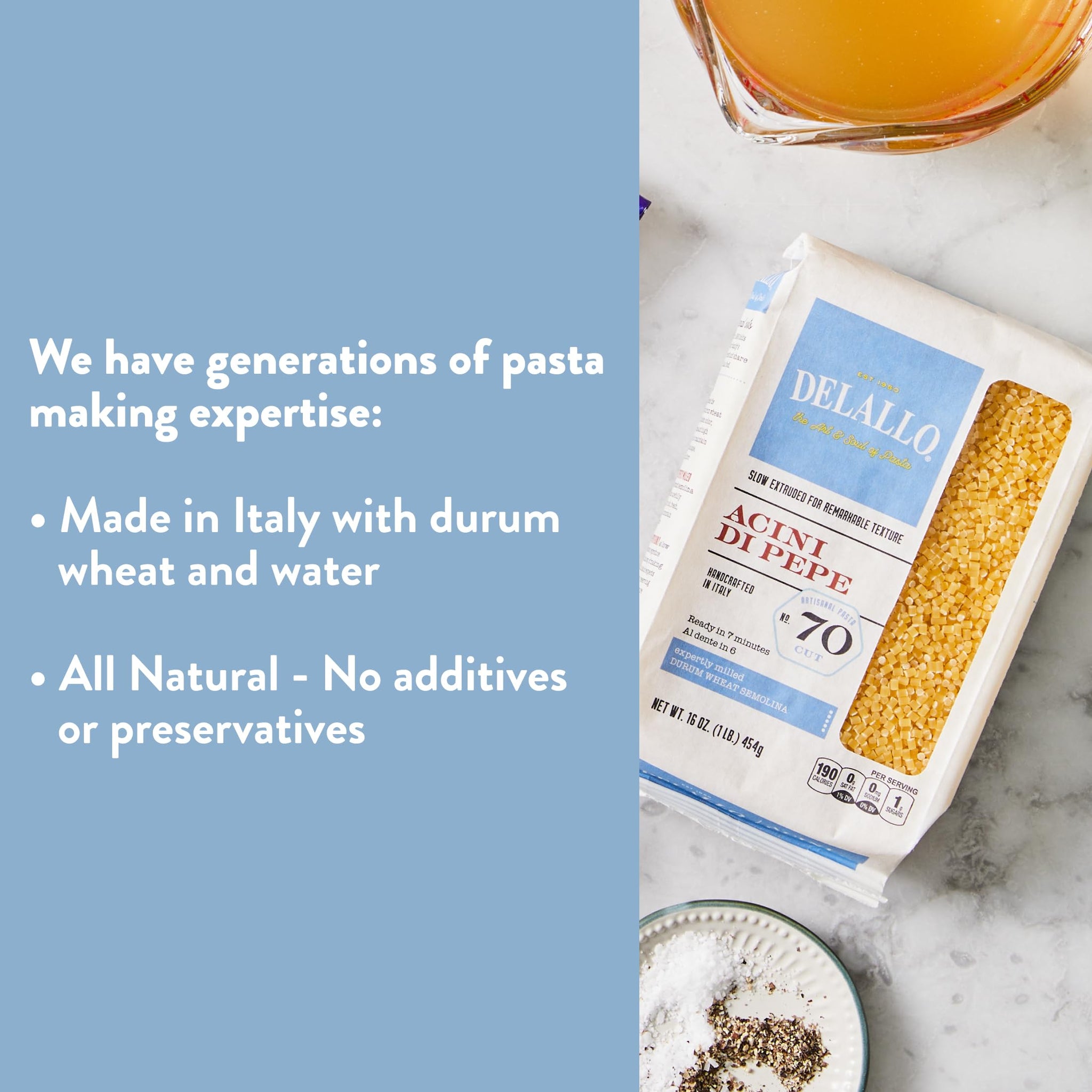 DeLallo Acini di Pepe Pasta, Pastina Pasta Made in Italy, Made with Only 100% Durum Wheat Semolina Flour, Non-Enriched, All Natural, Bronze Cut