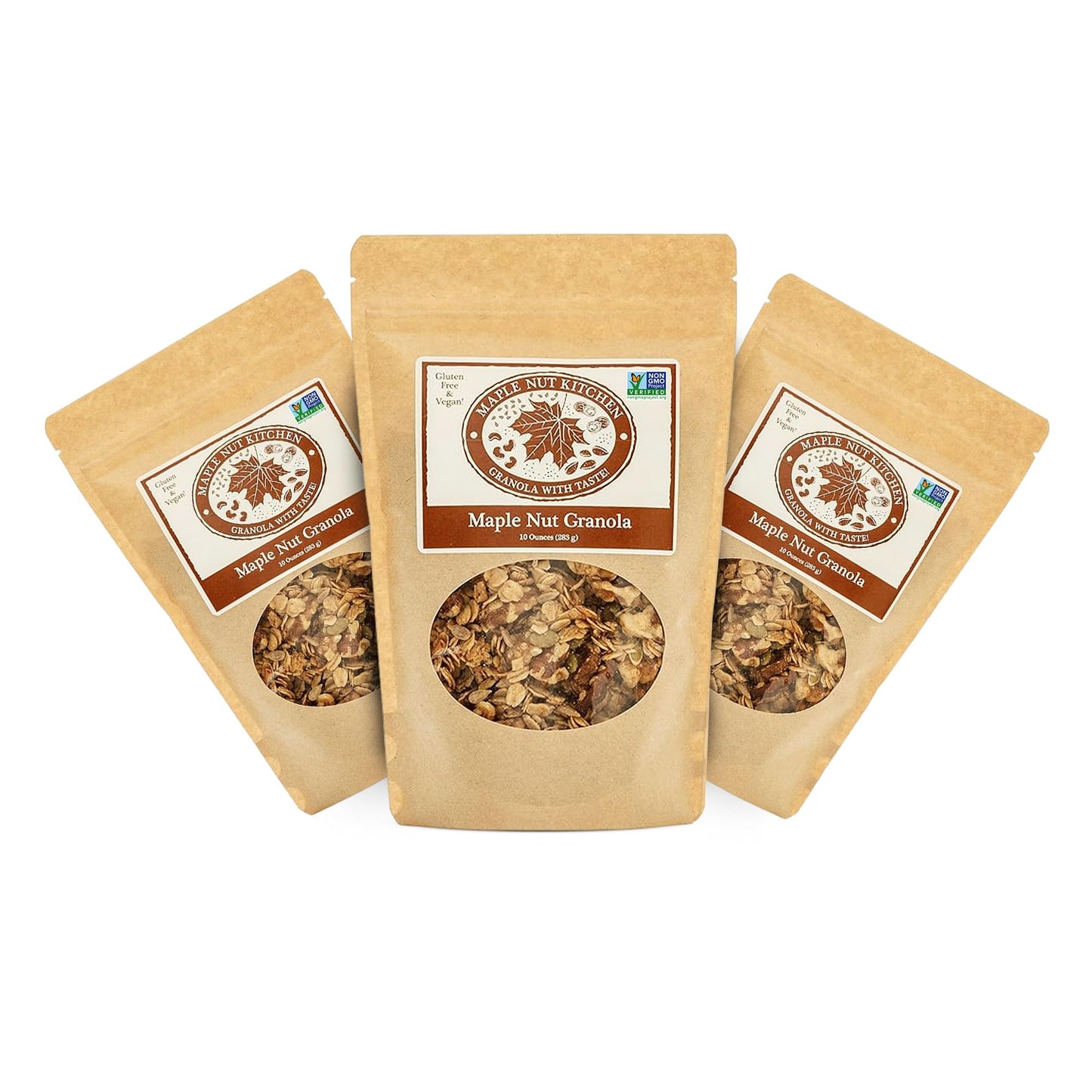 Maple Nut Kitchen Maple Nut Granola 3 Pack - Vegan & Gluten-Free Oats with Walnuts, Pumpkin & Sunflower Seeds | Low Sugar, Healthy Granola