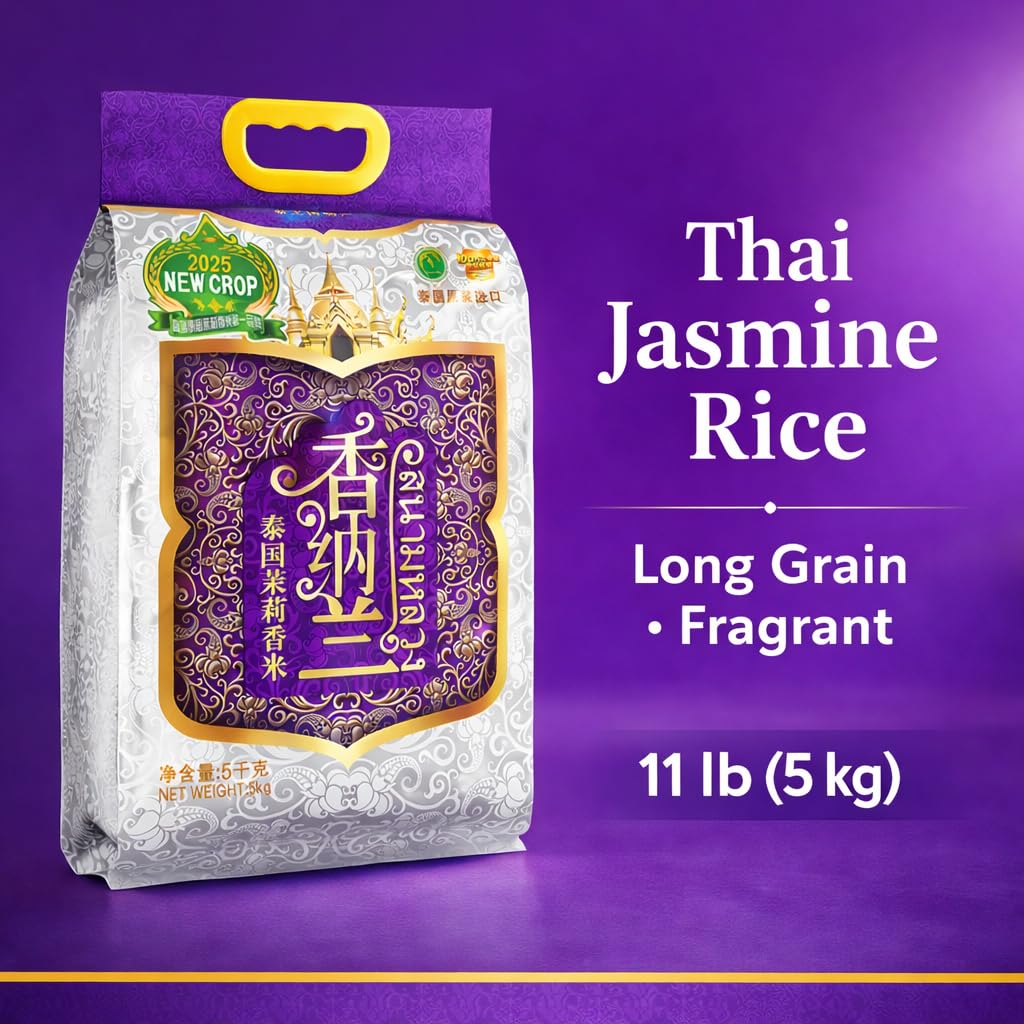 XIANG NA LAN Thai Jasmine Rice (Hom Mali) - Premium Fragrant Long Grain Rice from Thailand, Soft & Aromatic Texture, Ideal for Everyday Meals, Asian Cuisine & Family Cooking - 11 Pound
