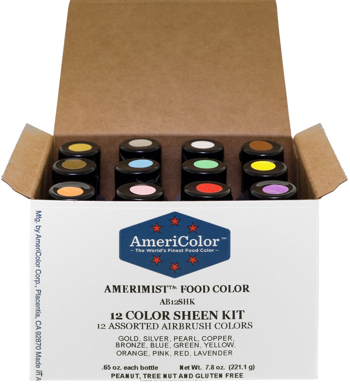 Americolor 12 Color SHEEN - PEARLESCENT Airbrush Color Kit 7.8 oz. Ounce (0.65 Oz each bottle)