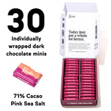 Raaka Pink Sea Salt Chocolate Gift Box | 71% Cacao Dark Chocolate | Organic, Vegan, Gluten Free | Box of 30 Individually Wrapped Chocolates