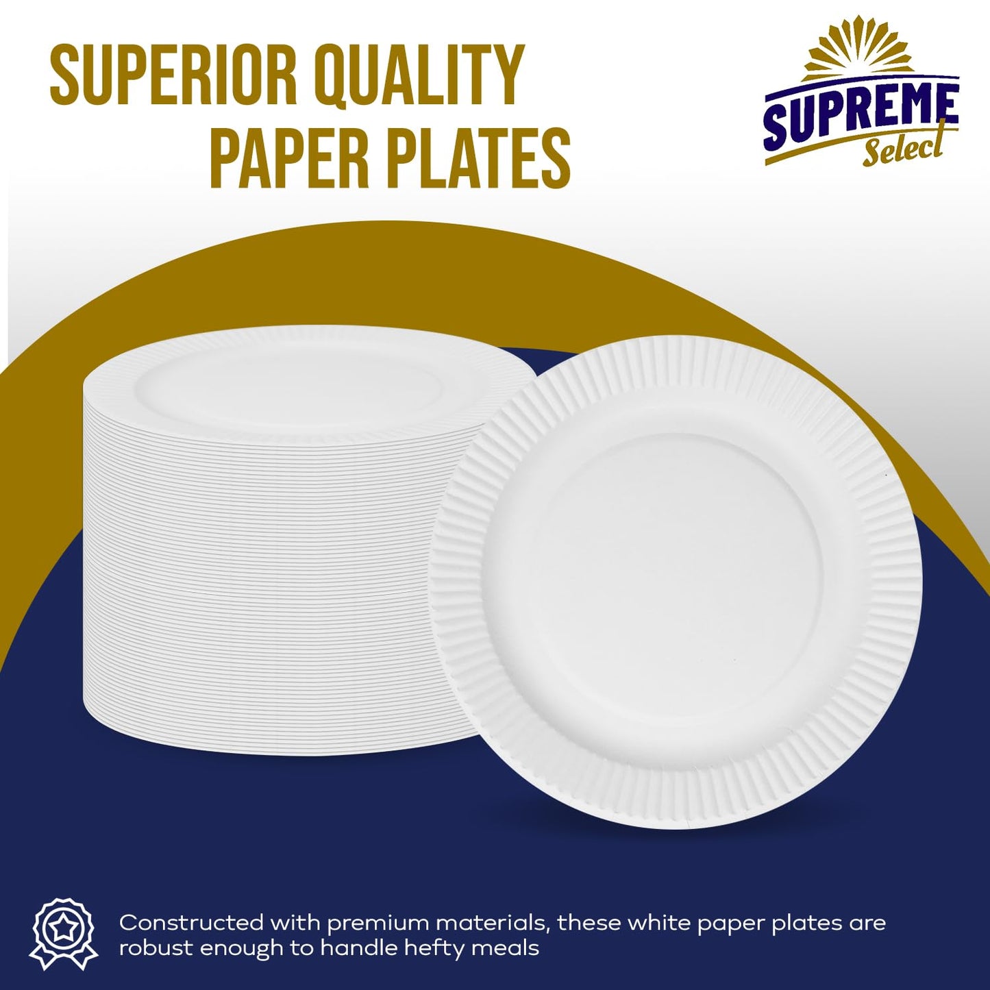 Supreme Select Disposable Paper Plates in Bulk [Set of 100 | 6 inch] Uncoated White Large Plate - Ideal for Birthday Parties, Weddings, Thanksgiving