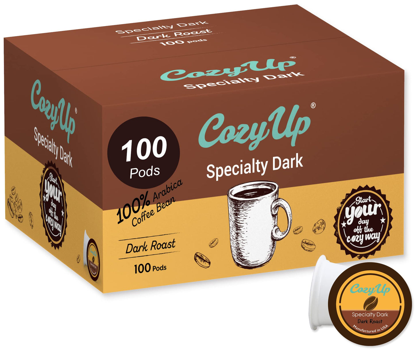 Cozy Up 100-Count Specialty Dark Single-Serve Coffee Pods Compatible with Keurig K-Cup Brewers Dark Roast