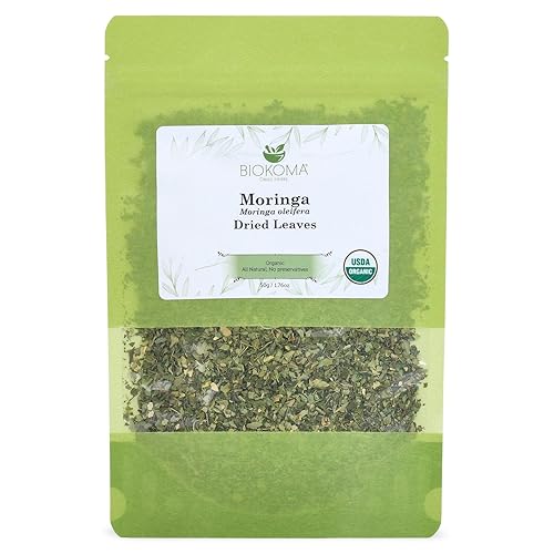Biokoma Organic Moringa Dried Leaves 50g (1.76oz) Moringa oleifera - Brain Boost Digestion Support Resealable Moisture Proof Pouch USDA Organic Herbal