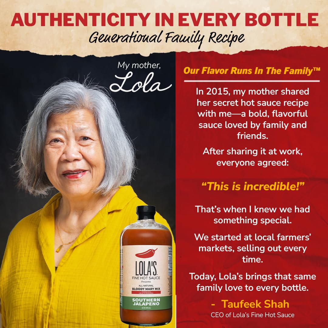 Lola's Fine Hot Sauce - Lola's Southern Jalapeno Bloody Mary Mix 32 oz | All-Natural, Gluten-Free | Made from Scratch | Infused with Lola's Signature