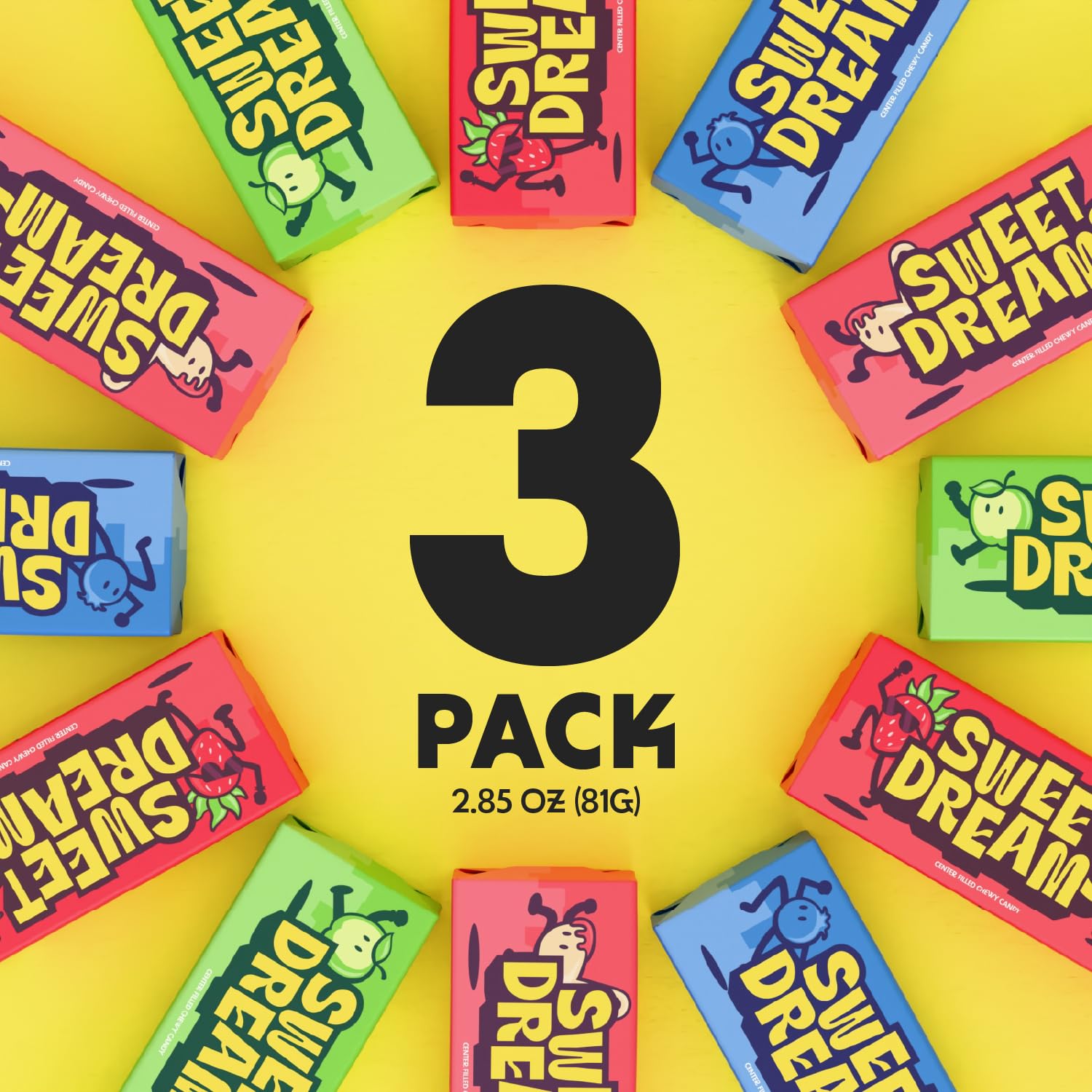 Sweet Dreams Center Filled Soft Chewy Candy Individually Wrapped, Gluten-Free Candies Party Size, Bulk Fruit Chews Candy for Kids - Fruit Punch