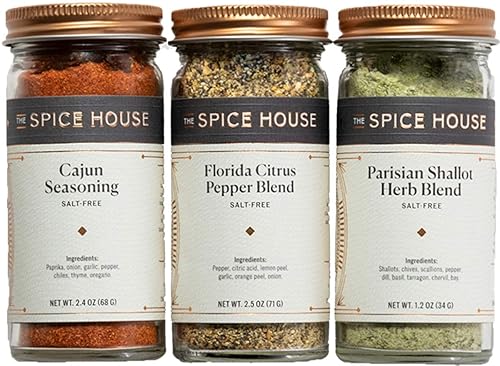 Spice House - No Salt Variety Set - 3 Count - ½ Cup Each - Sealed Display Jars - The Freshest Seasonings Including Cajun and Citrus Pepper - Perfect