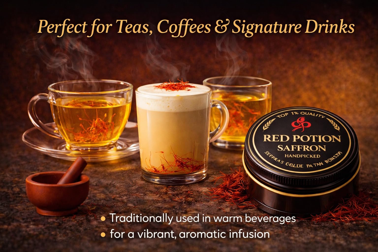 Red Potion Saffron, Kashmiri Premium Saffron Threads, Grade AAA+ Super Negin, Non-GMO. For Tea, Paella, Rice, Desserts, Golden Milk, and Risotto (5