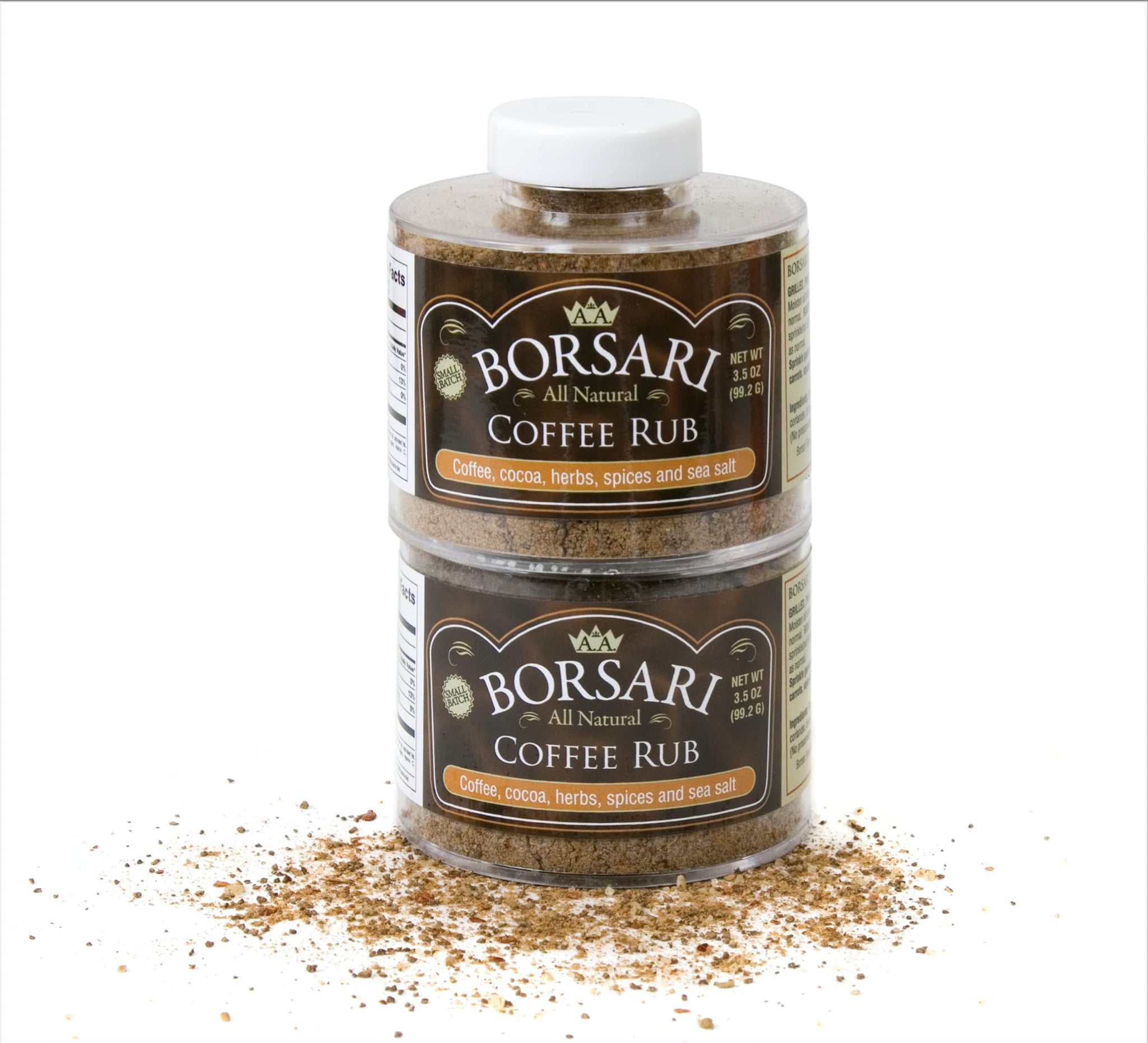 Borsari Coffee Rub Seasoning 2-Shaker Gift Set - Gourmet Rib Rub Seasoning and Dry Rub - Coffee Rub Seasoning with Cocoa - All Natural Coffee Rub