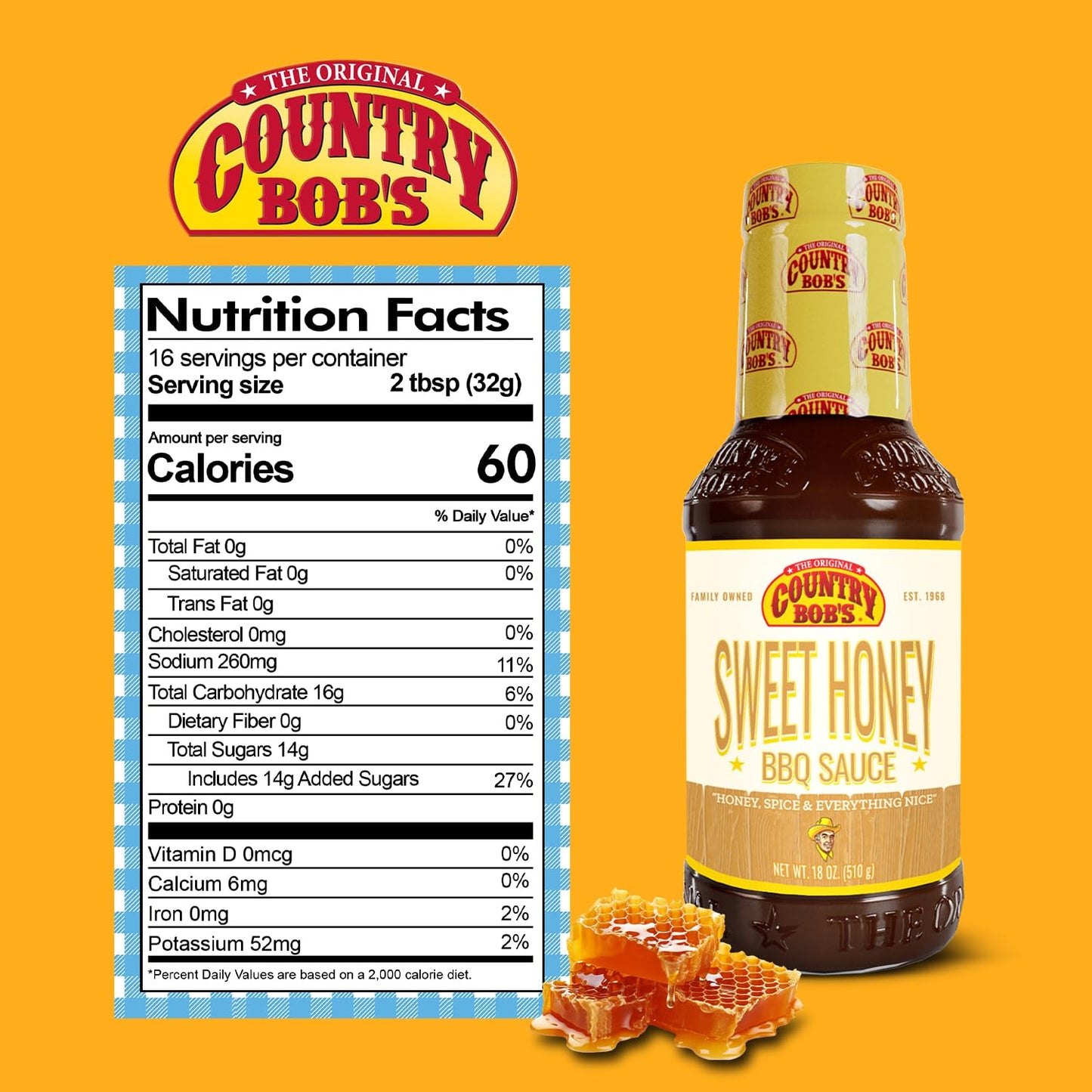 Country Bob's - Sweet Honey Barbecue Sauce - 18 oz (Pack of 2)