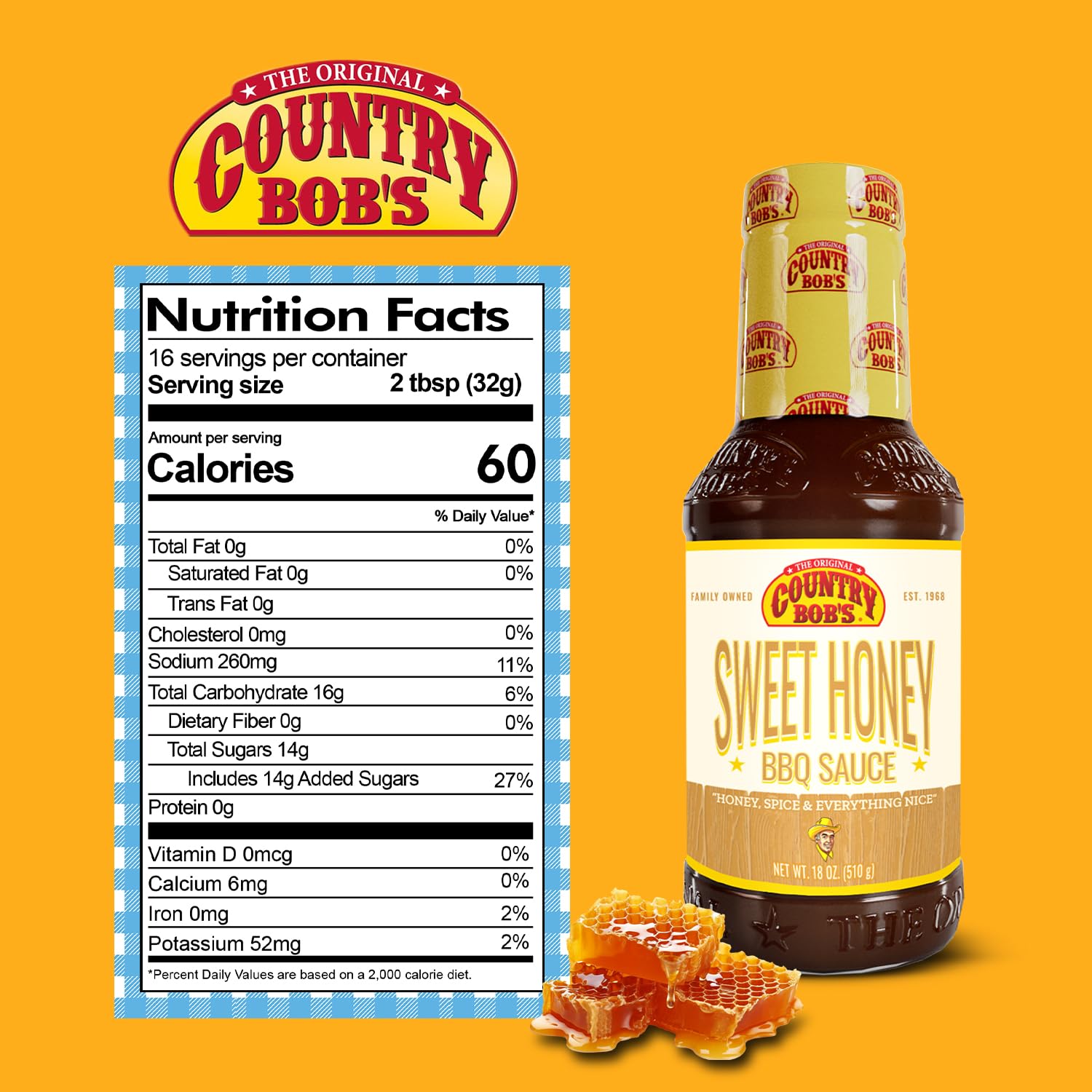 Country Bob's - Sweet Honey Barbecue Sauce - 18 oz (Pack of 2)