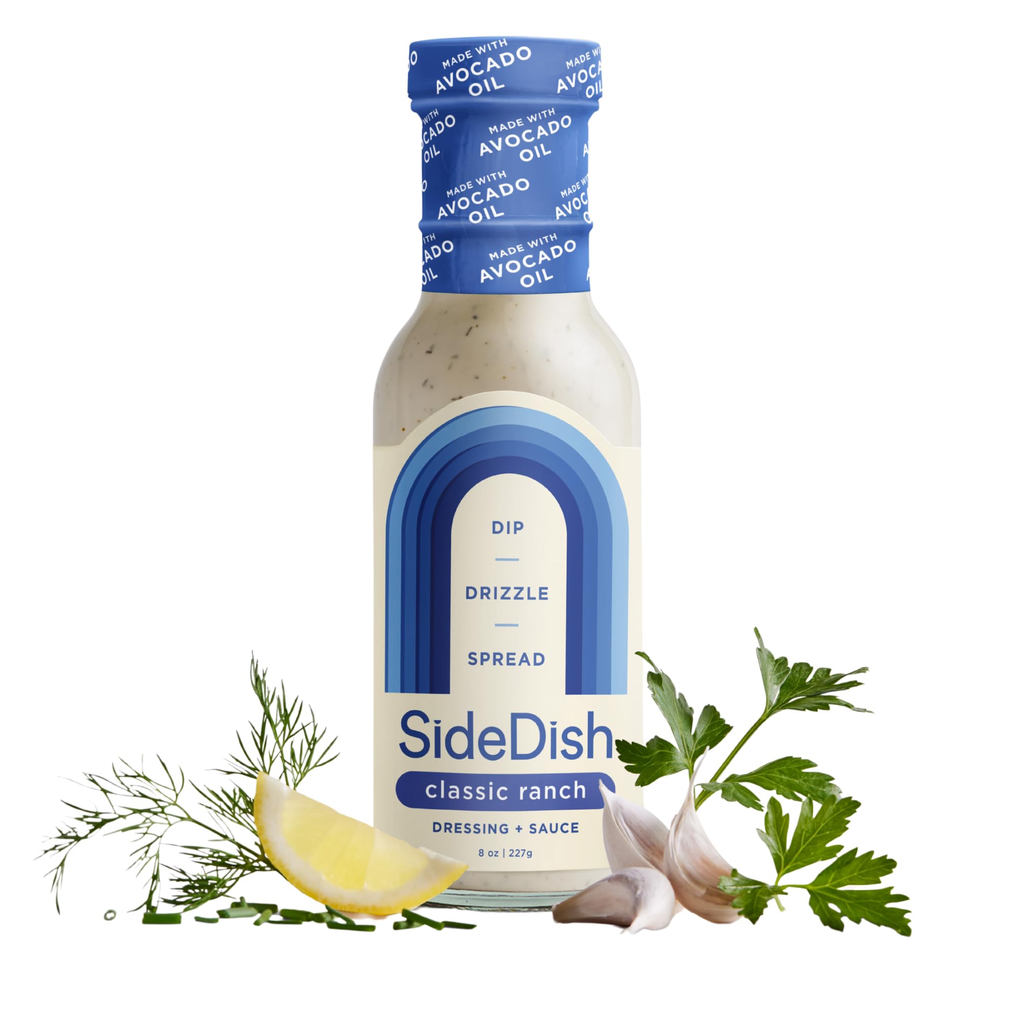 SideDish Classic Ranch Dressing - Seed Oil Free, Dairy Free & Gluten Free Salad Dressing w/Avocado Oil - Sugar Free, Low Sodium Healthy Ranch Dressing