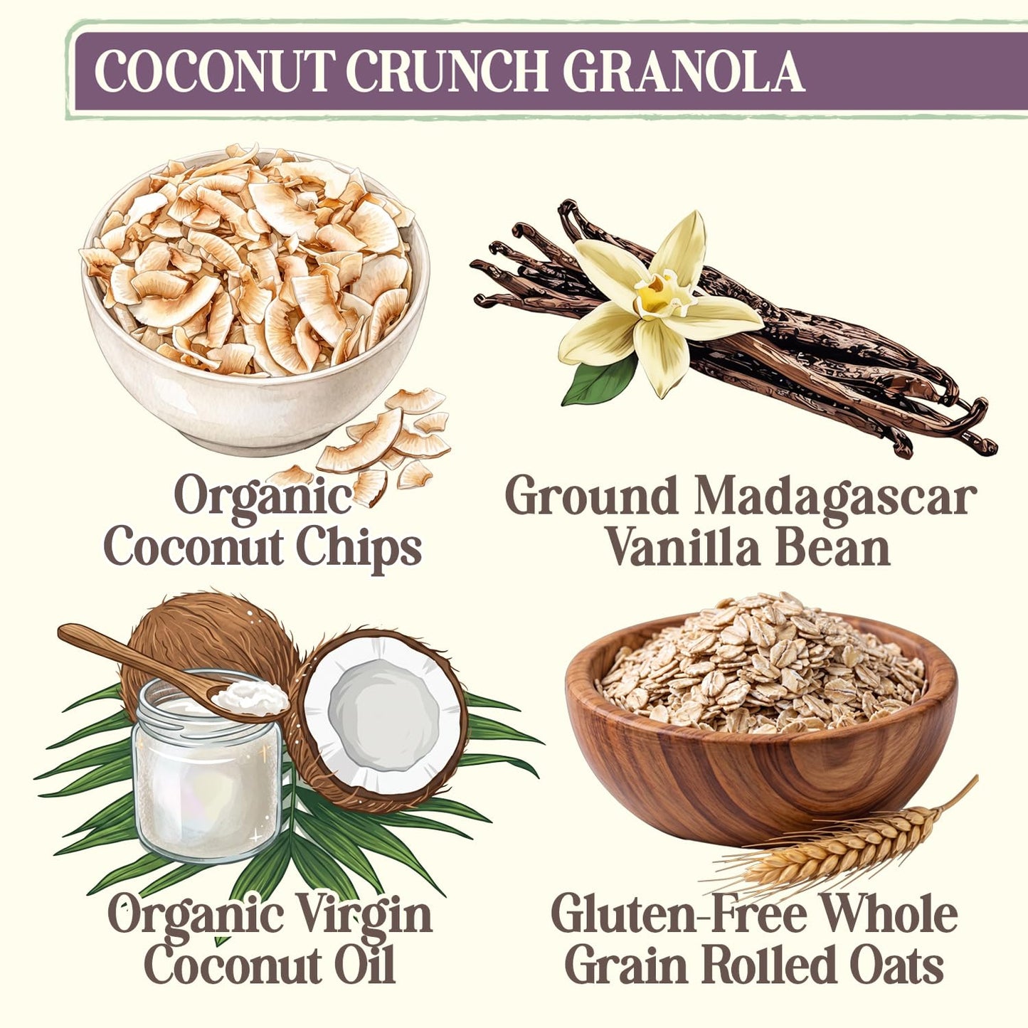 Laura's Gourmet Granola Coconut Crunch, 2 lb, Gluten-Free Oats, Vegan, Dairy & Soy Free Snack, Organic Agave & Coconut Chips, Artisan, Breakfast