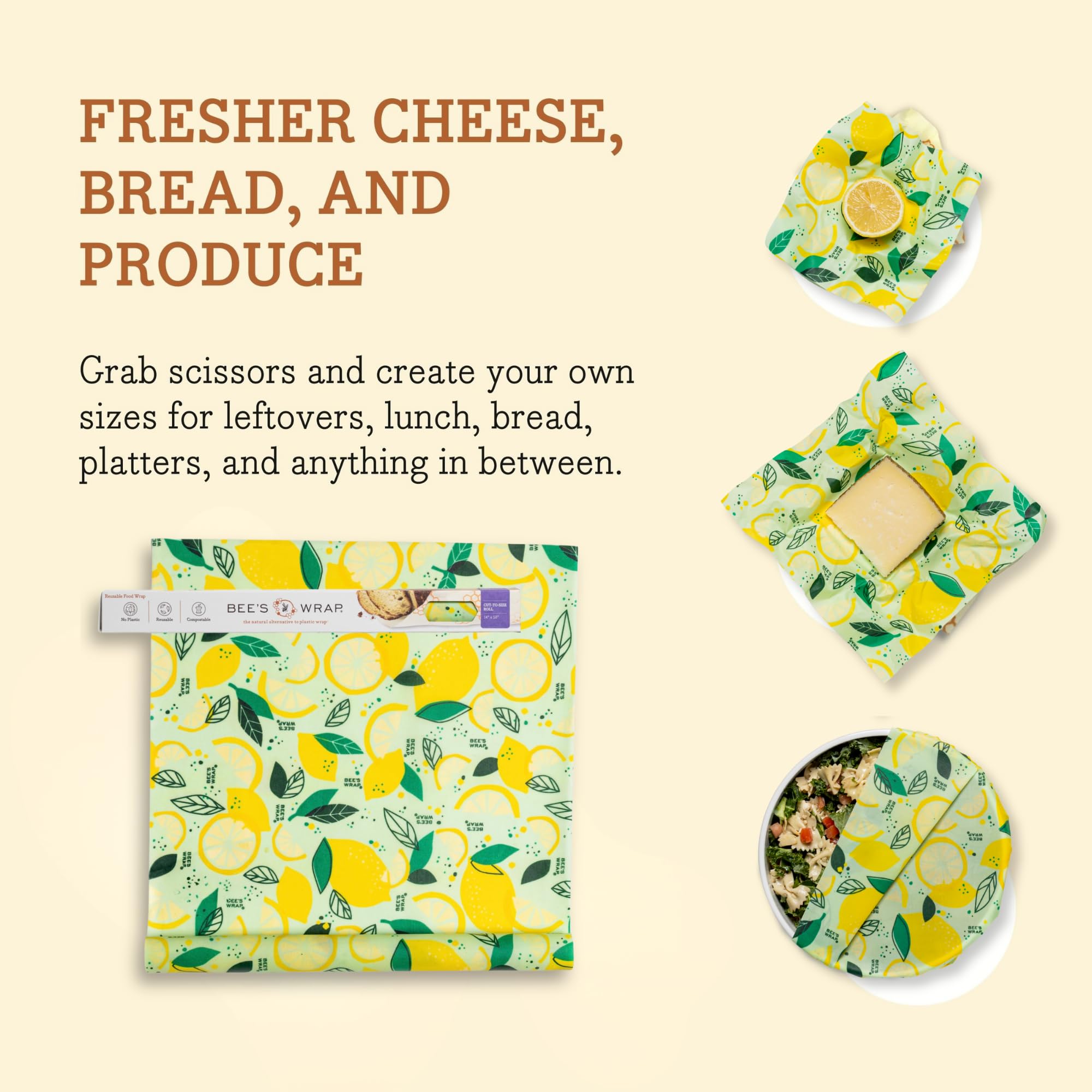 Bee's Wrap - Limited Edition - Beeswax Wraps for Food - Cut to Size 14x52" Beeswax Wrap Roll - Plastic Free Made in USA Reusable Natural Food Wrap