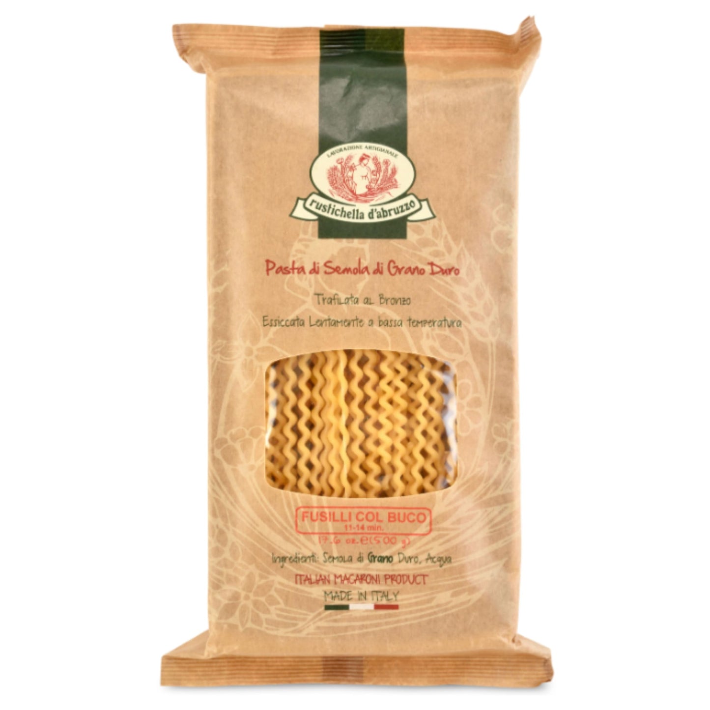 Rustichella d'Abruzzo Fusilli col Buco 17.6 - Classic Authentic Italian Long Curly Pasta - Perfect for Tomato or Olive Oil Sauces