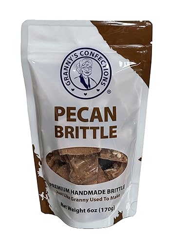 Granny's Confections Old-Fashioned Pecan Brittle, 6oz (170g) Bag - Premium Gourmet Southern Candy. Texas Pecan Brittle. The gift for Christmas