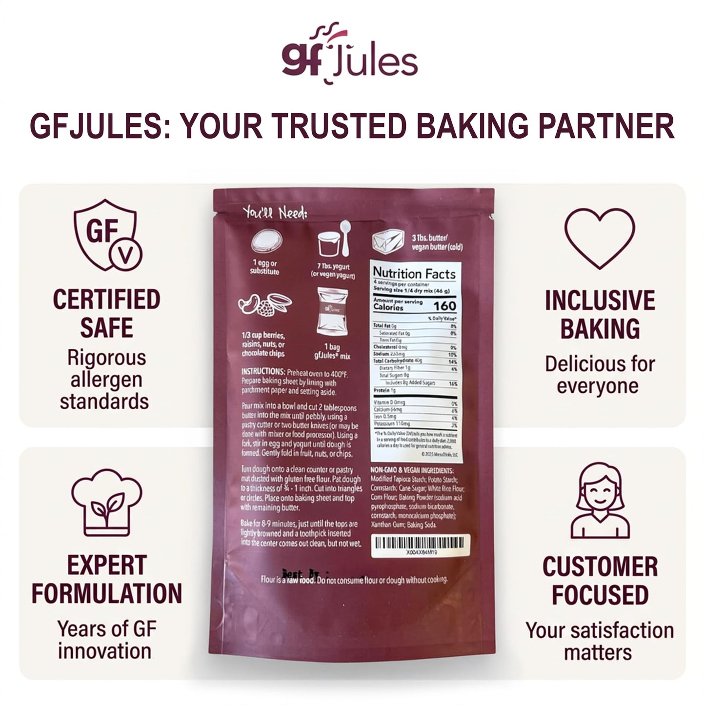 gfJules Gluten-Free Scones Mix, British Style Scone Mix for Breakfast & Tea Time, Easy Homemade Baking Mix, Soft & Tender, 6.5 oz
