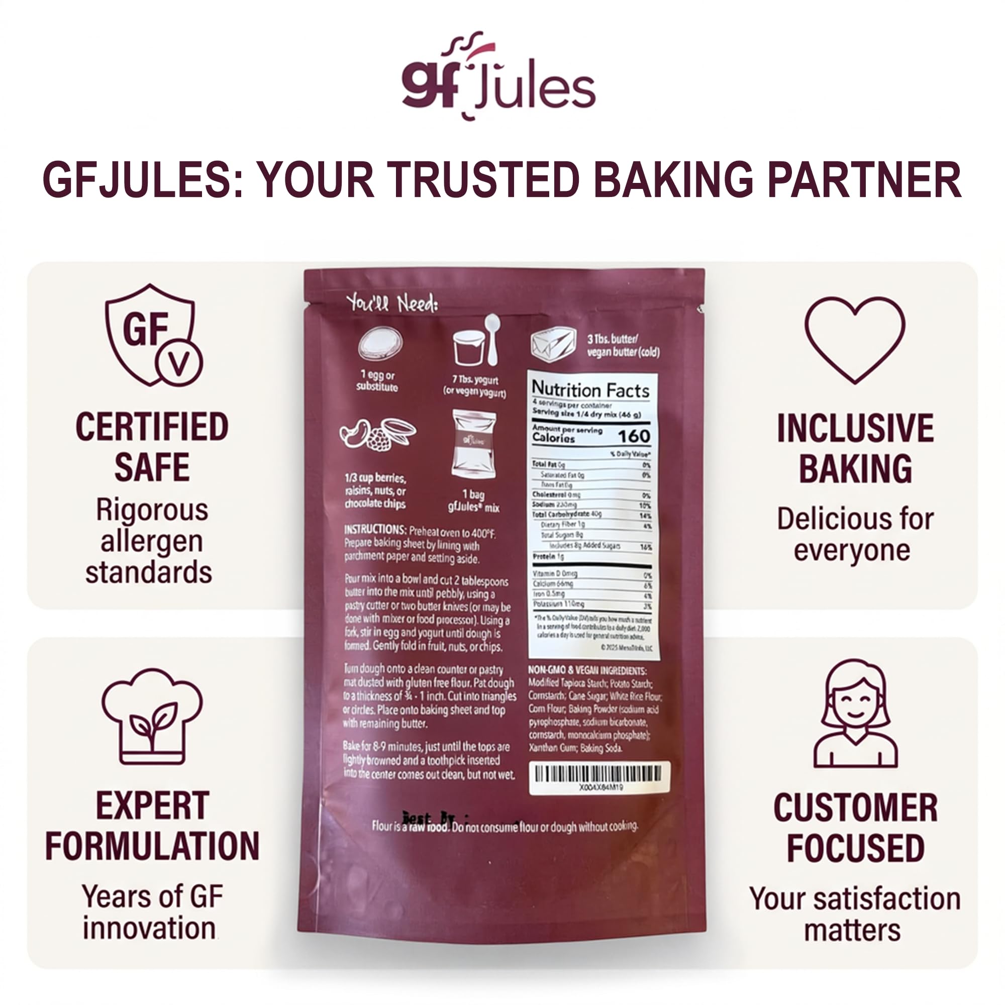 gfJules Gluten-Free Scones Mix, British Style Scone Mix for Breakfast & Tea Time, Easy Homemade Baking Mix, Soft & Tender, 6.5 oz