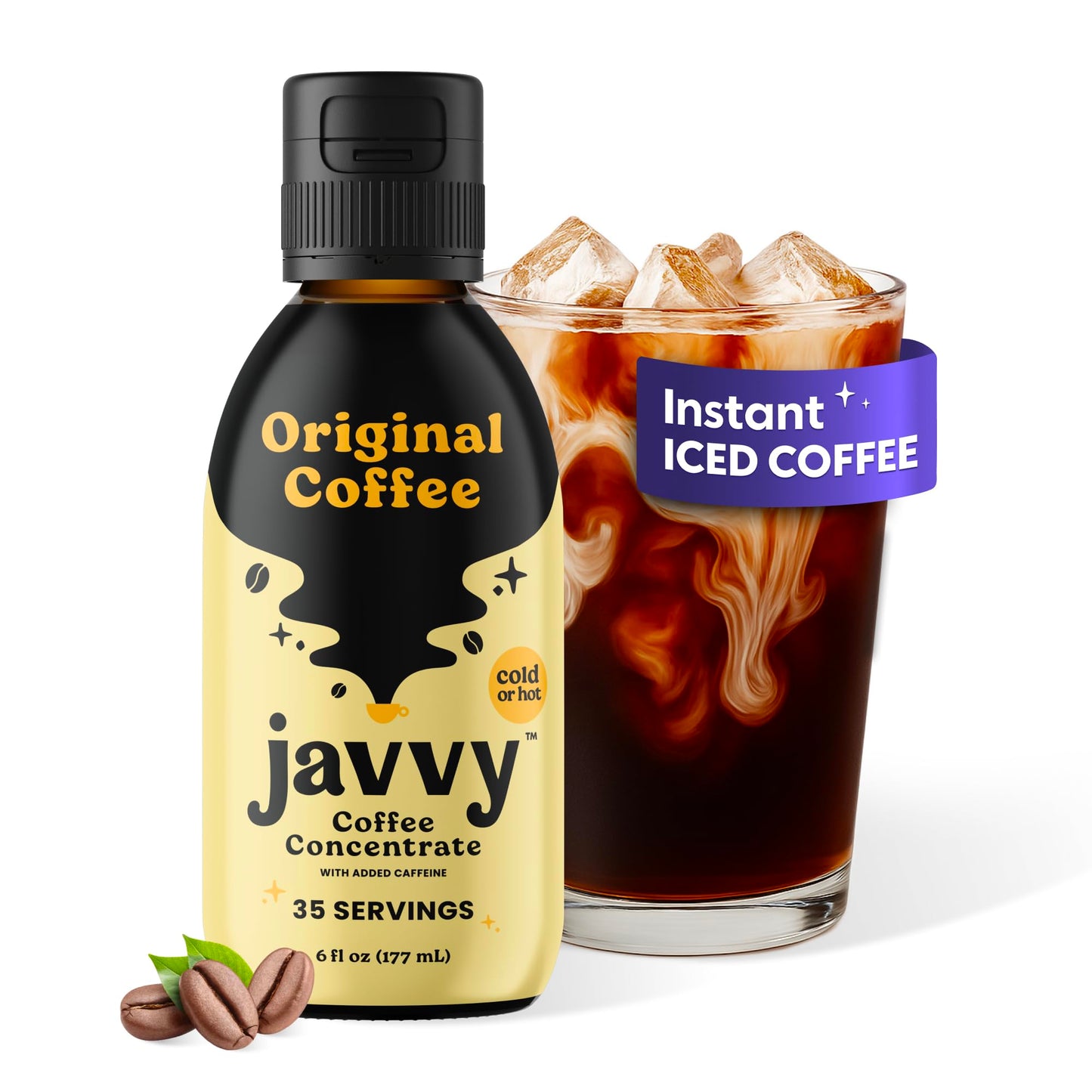 Javvy Cold Brew Coffee Concentrate Instant Coffee, Smooth Arabica Iced Coffee & Espresso Concentrate, 35 Servings, Original, 1 Pack