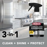 Weiman Stainless Steel Cleaner & Polish Kit, 3 Piece - Spray, Wipes & Cloth, Anti-Fingerprint, Removes Grease, Water Spots, Streaks & Residue