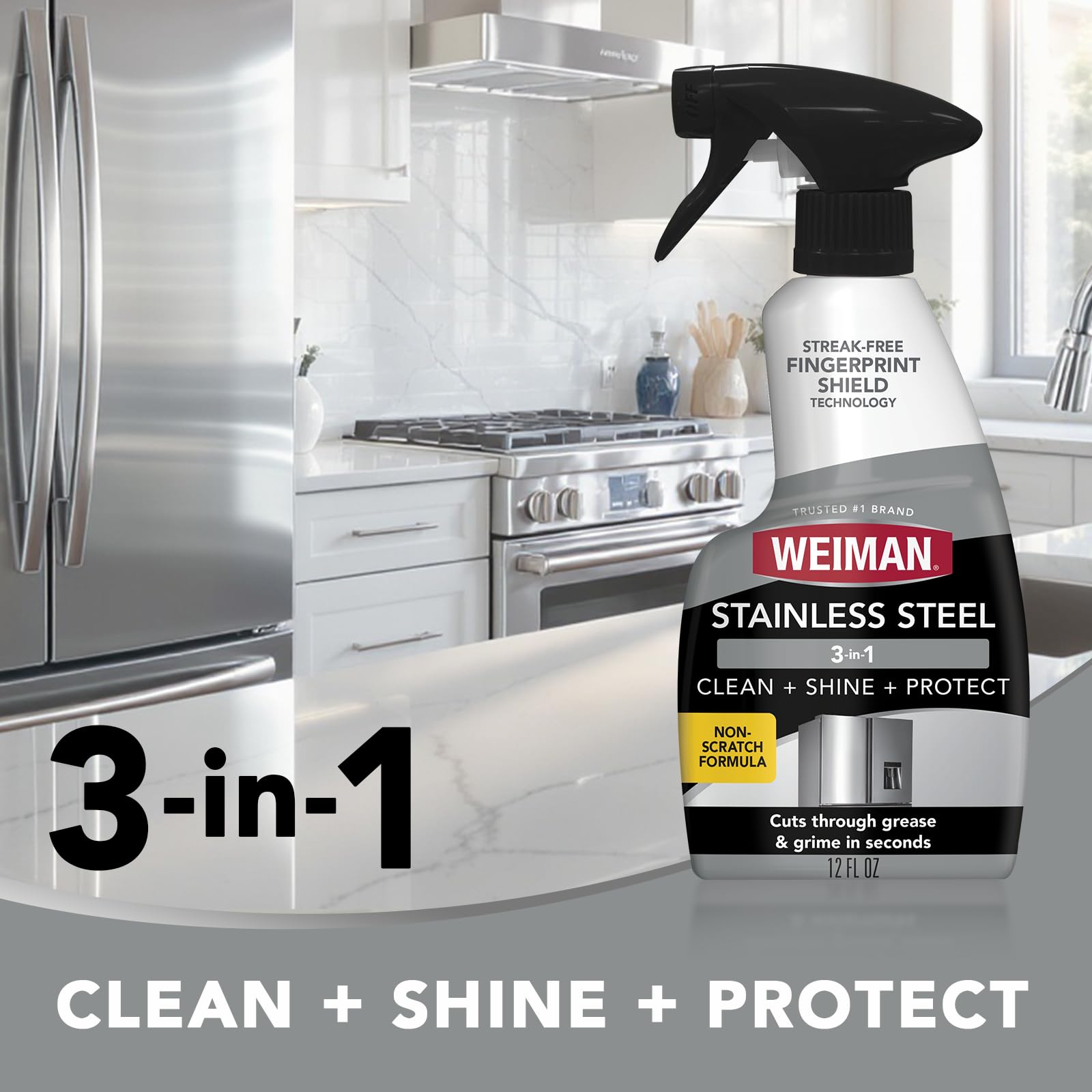 Weiman Stainless Steel Cleaner & Polish Kit, 3 Piece - Spray, Wipes & Cloth, Anti-Fingerprint, Removes Grease, Water Spots, Streaks & Residue