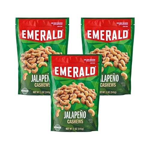Emerald Nuts, Jalapeno Cashews, 5 Oz, Resealable Bag (Pack of 4)