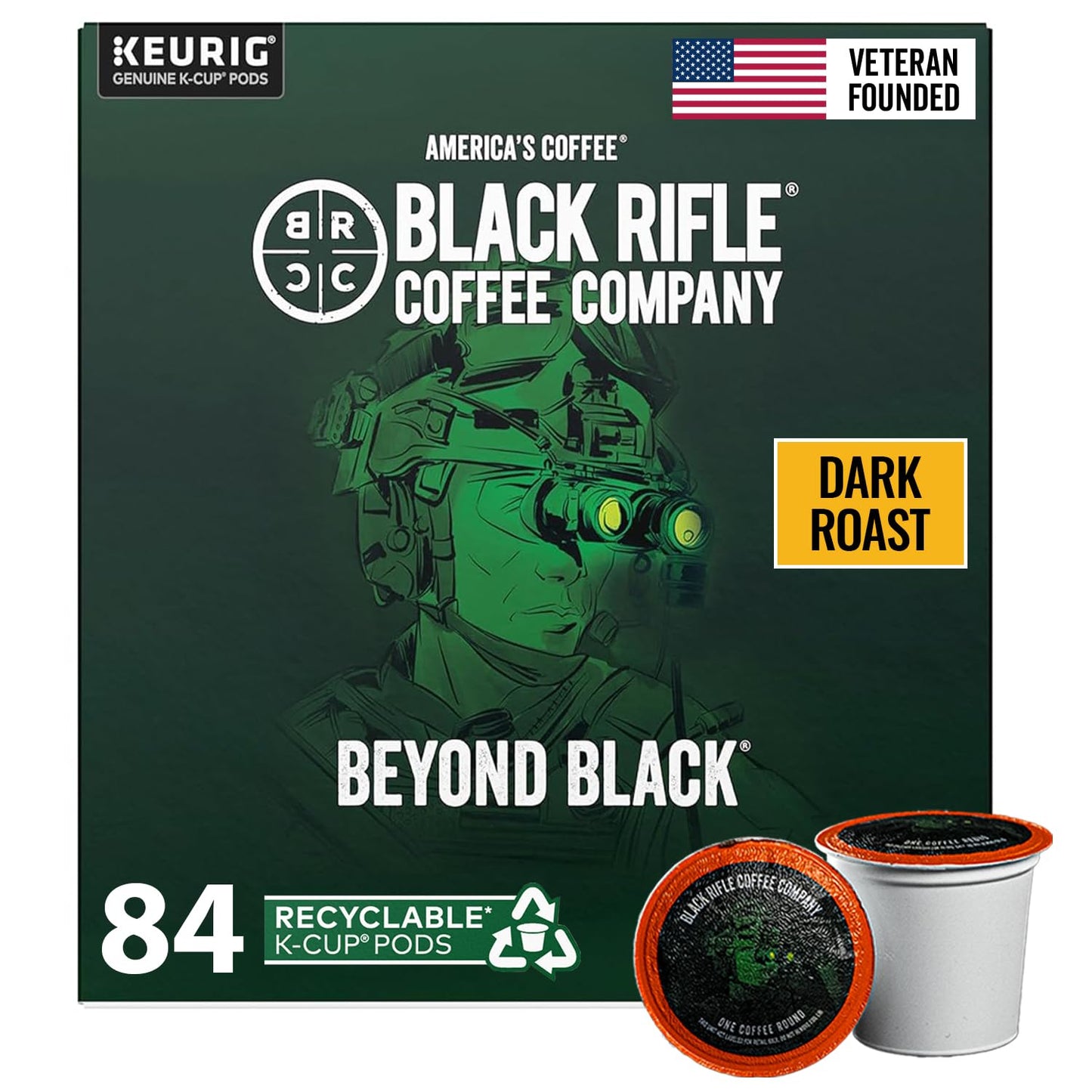 Black Rifle Coffee Company Dark Roast Coffee Pods - 100% Arabica, Bold, Smoky Single-Serve K-Cup Compatible - Veteran-Founded Premium Coffee - Beyond