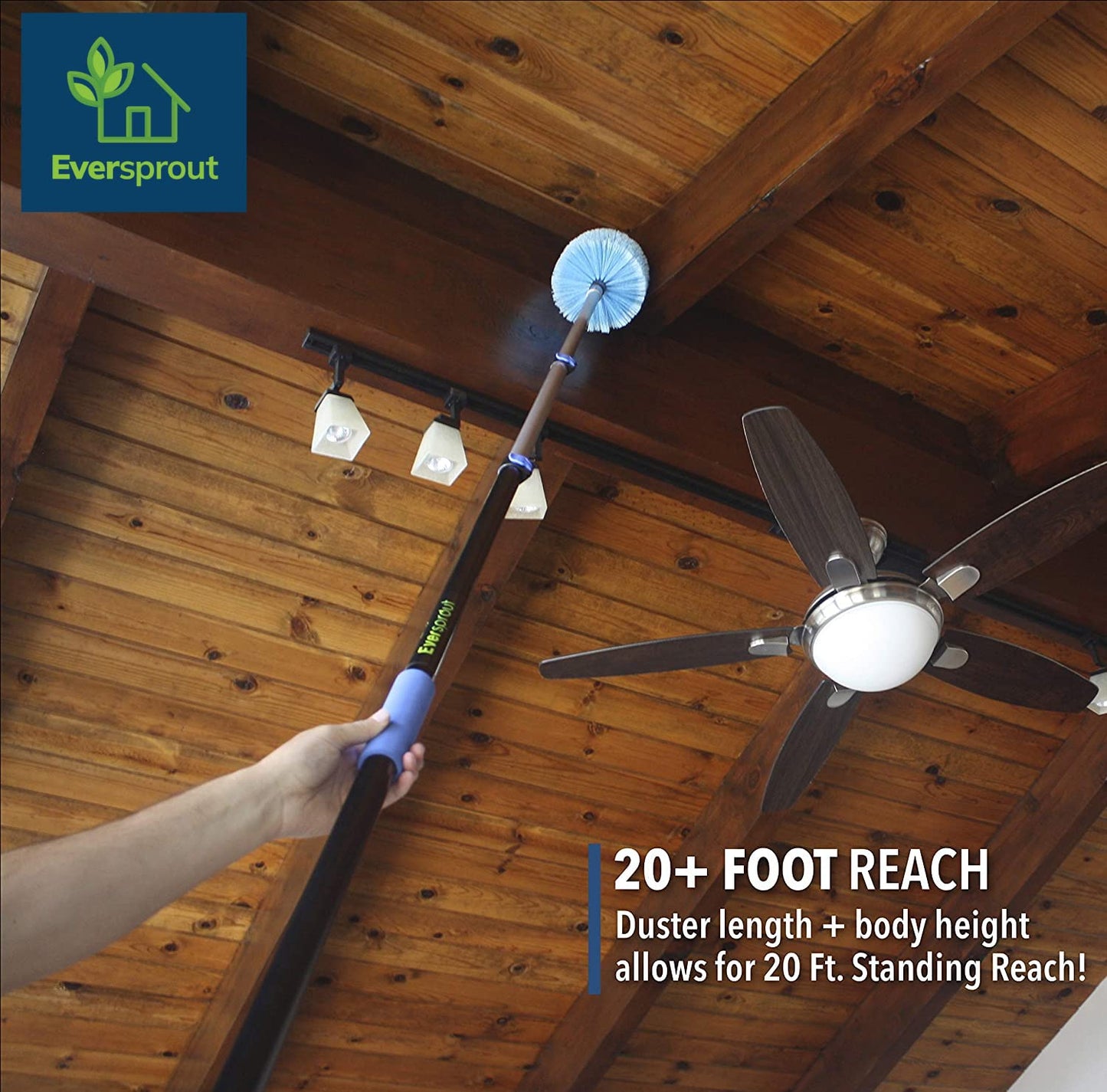 EVERSPROUT 5-to-12 Foot Cobweb Duster and Extension-Pole Combo (20 Foot Reach, Soft Bristles) | Hand Packaged | Lightweight, 3-Stage Aluminum Pole |