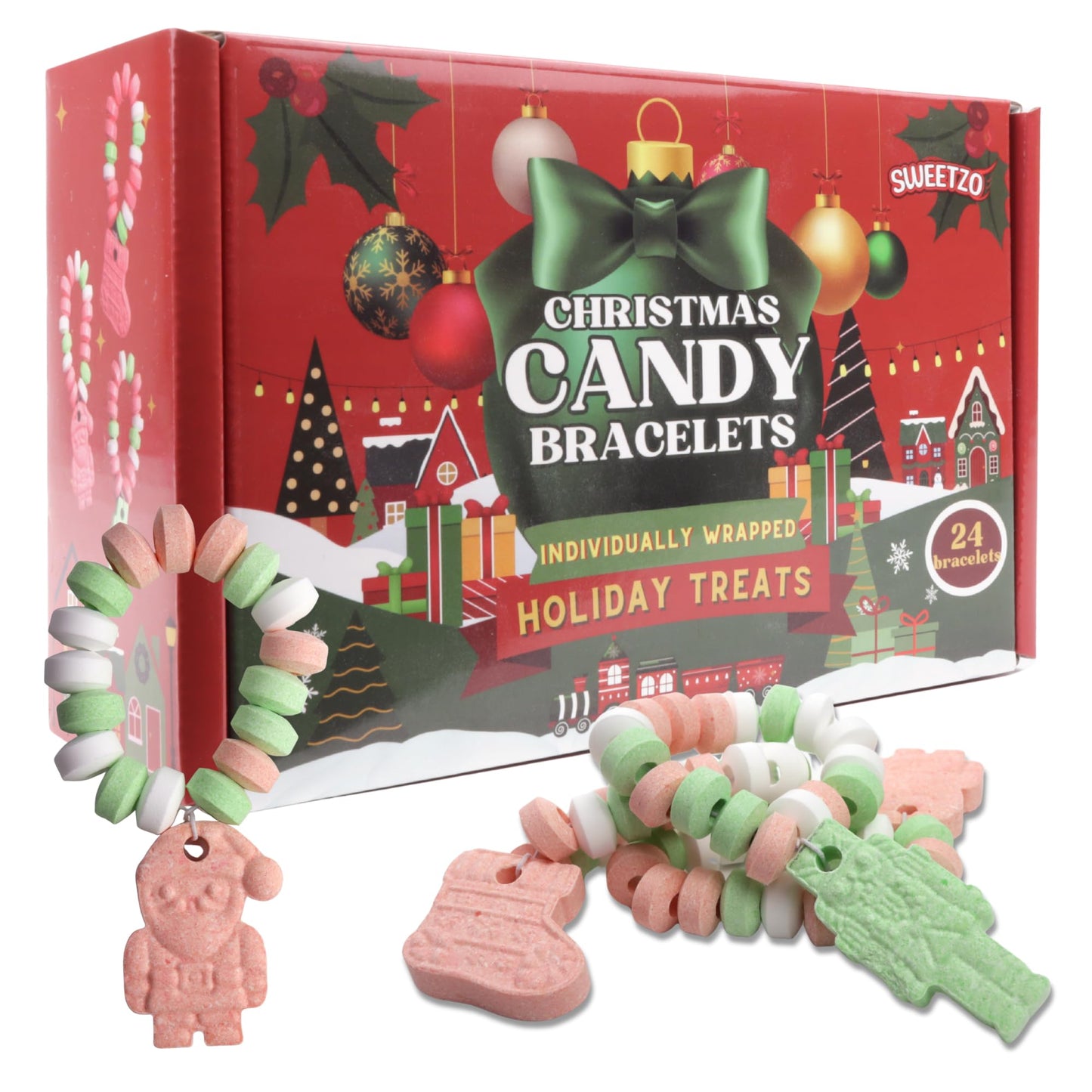 Christmas Candy Bracelets, 24 Individually Wrapped Holiday Treats, Perfect Stocking Stuffer Candies, 10.16 Ounces