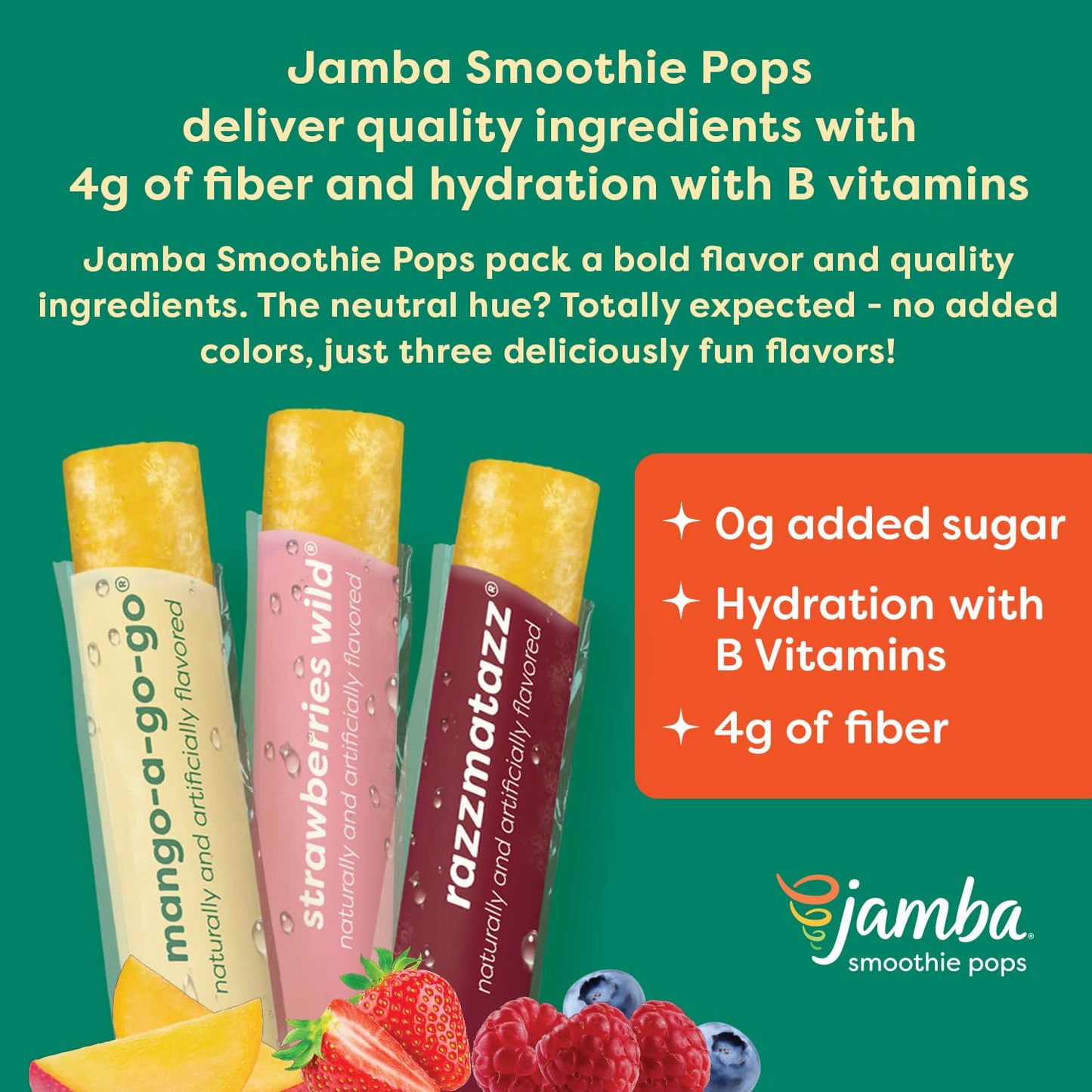 Jamba Smoothie Pops Variety Pack, 16 Count - 100% Fruit Juice Freezer Pops, No Added Sugar, or Colors, 4g Fiber per Serving - Mango-a-go-go