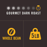 Kahwa Cuban Coffee Beans, Cubano Dark Roast Espresso Blend,Whole Bean Coffee, 5 lb Bag