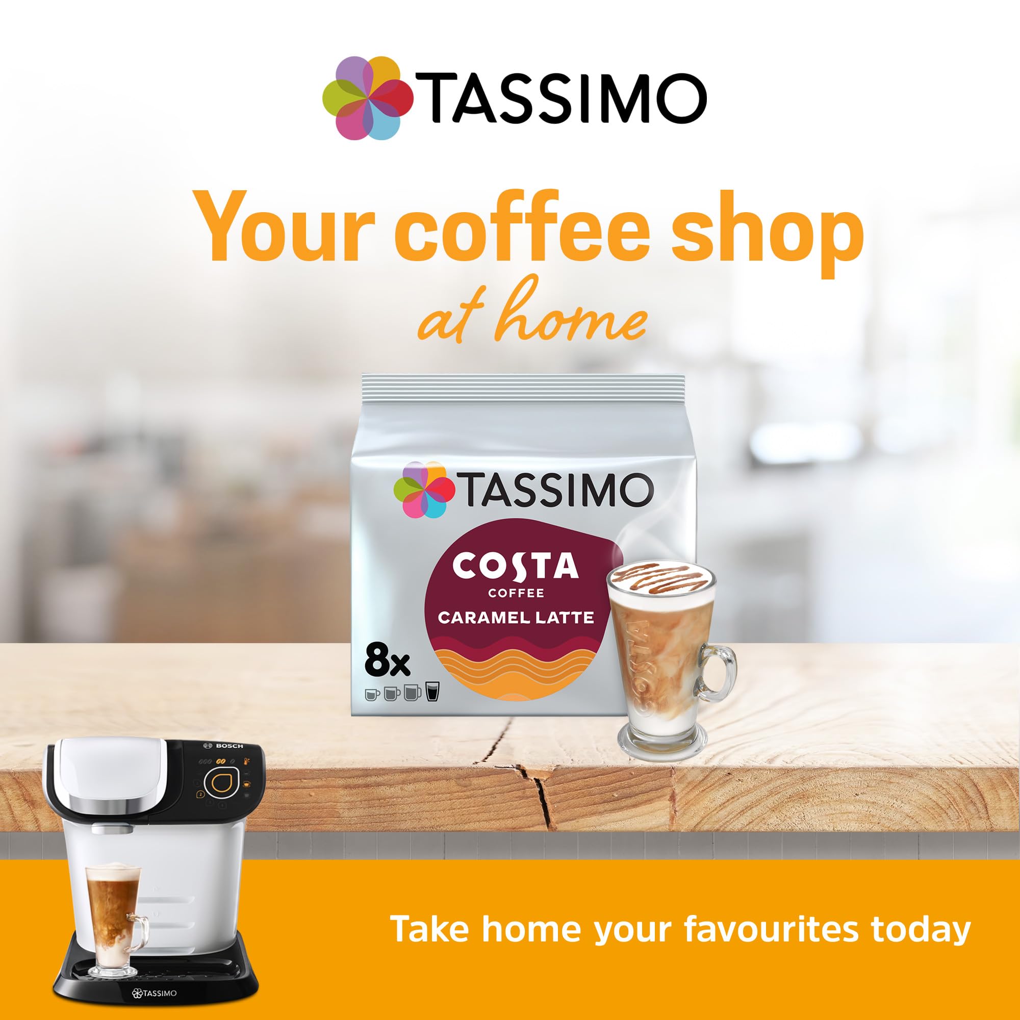 Tassimo Costa Caramel Latte 16 discs, 8 servings (Pack of 5, Total 80 discs, 40 servings)