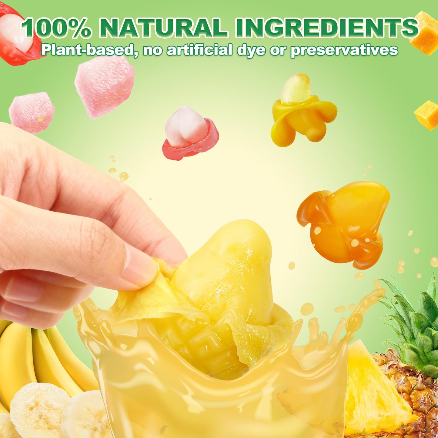 AMOS Peelerz Exotic Fruit Peelable Gummy Candy, 5 Tropical Flavors Mango Peach Banana Pineapple Lychee, Soft Chewy Filled Gummies, Individually