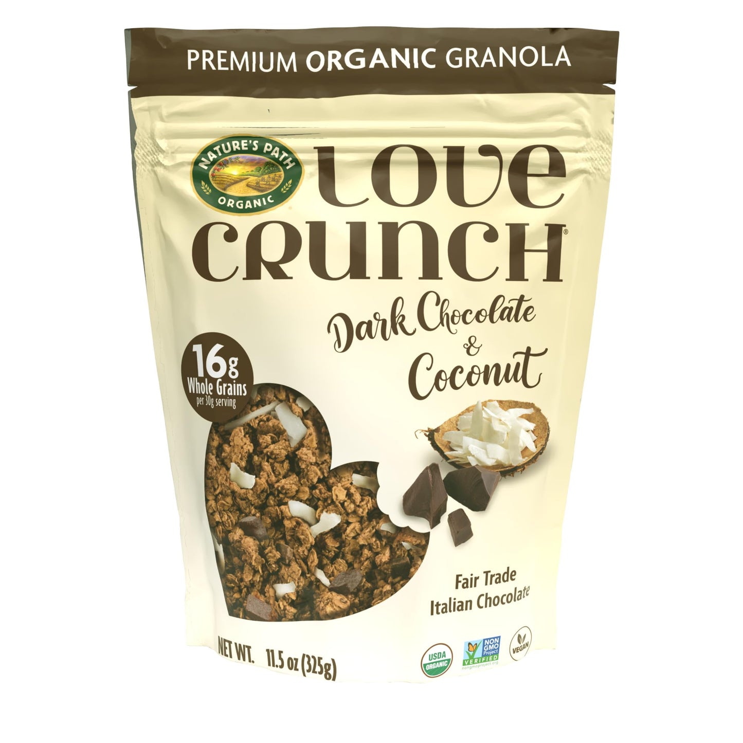 Love Crunch Organic Dark Chocolate & Coconut Granola, 11.5 oz (Pack of 1), Non-GMO, Fair Trade, by Nature's Path