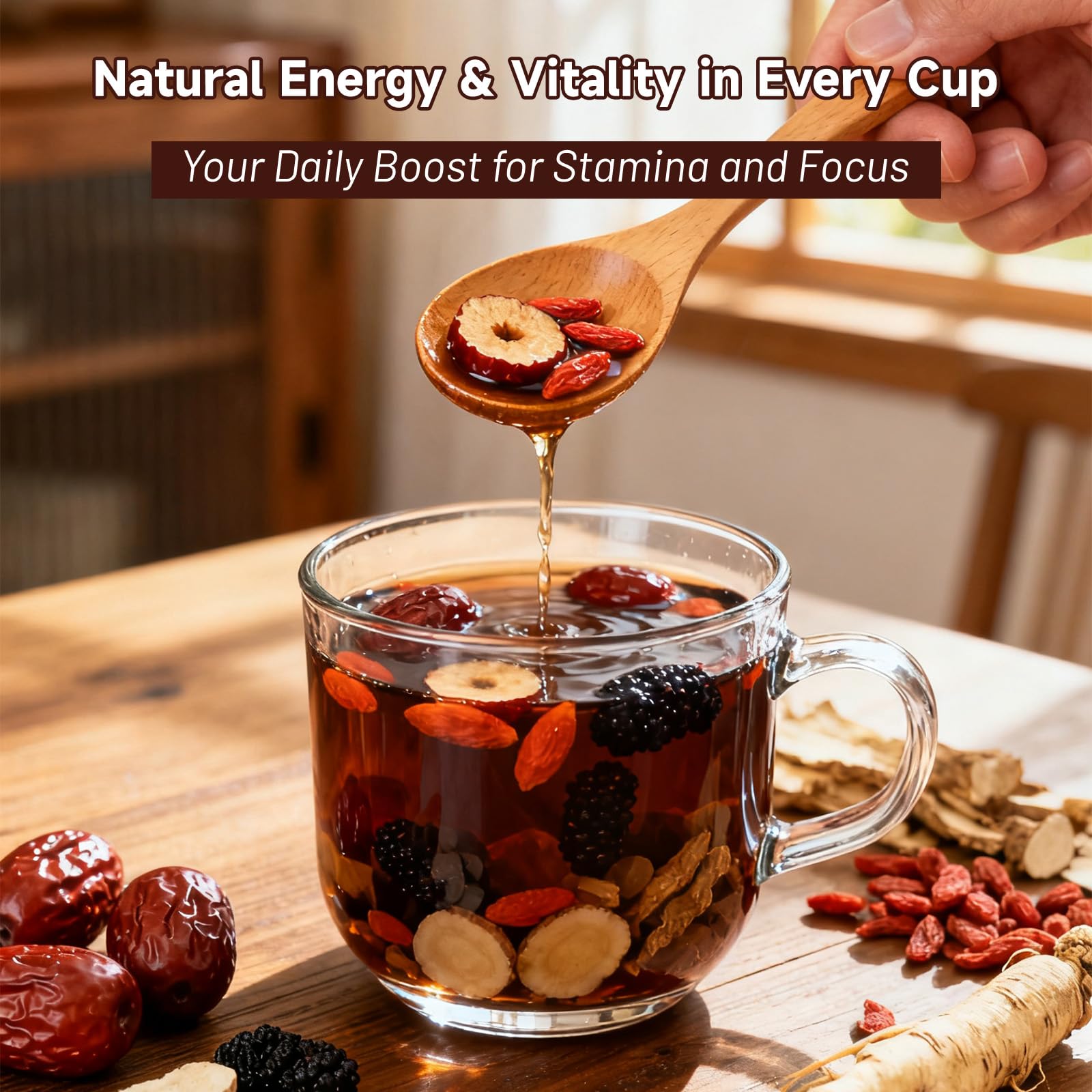 Ginseng Eight Treasures Tea Brings Vitality, Traditional Kidney Protecting Herbal Tea, Kidney Cleansing And Detoxification, 8 Precious Traditional