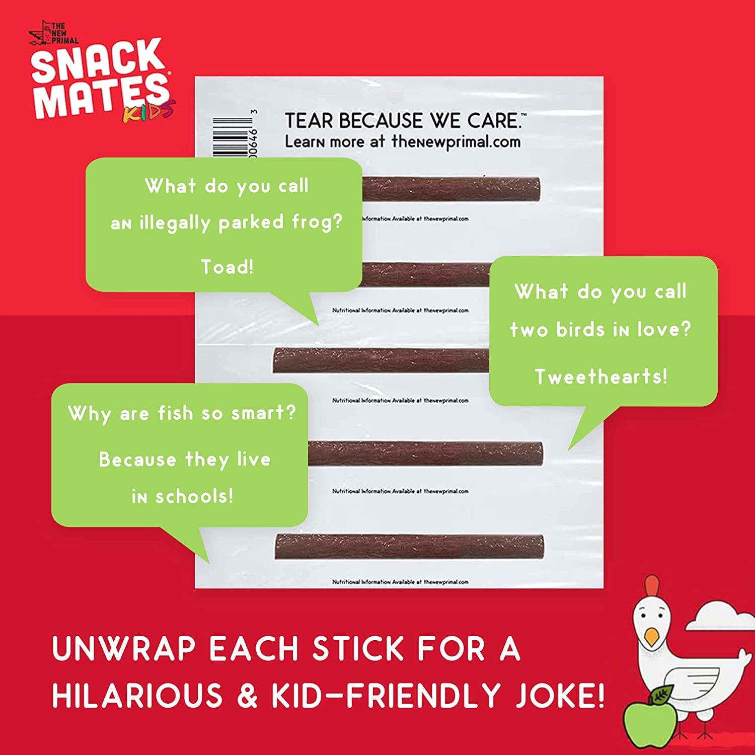 The New Primal Snack Mates, Chicken and Apple Stick - All Natural Chicken, High Protein and Low Sugar Kids Snack, Certified Paleo, Gluten Free