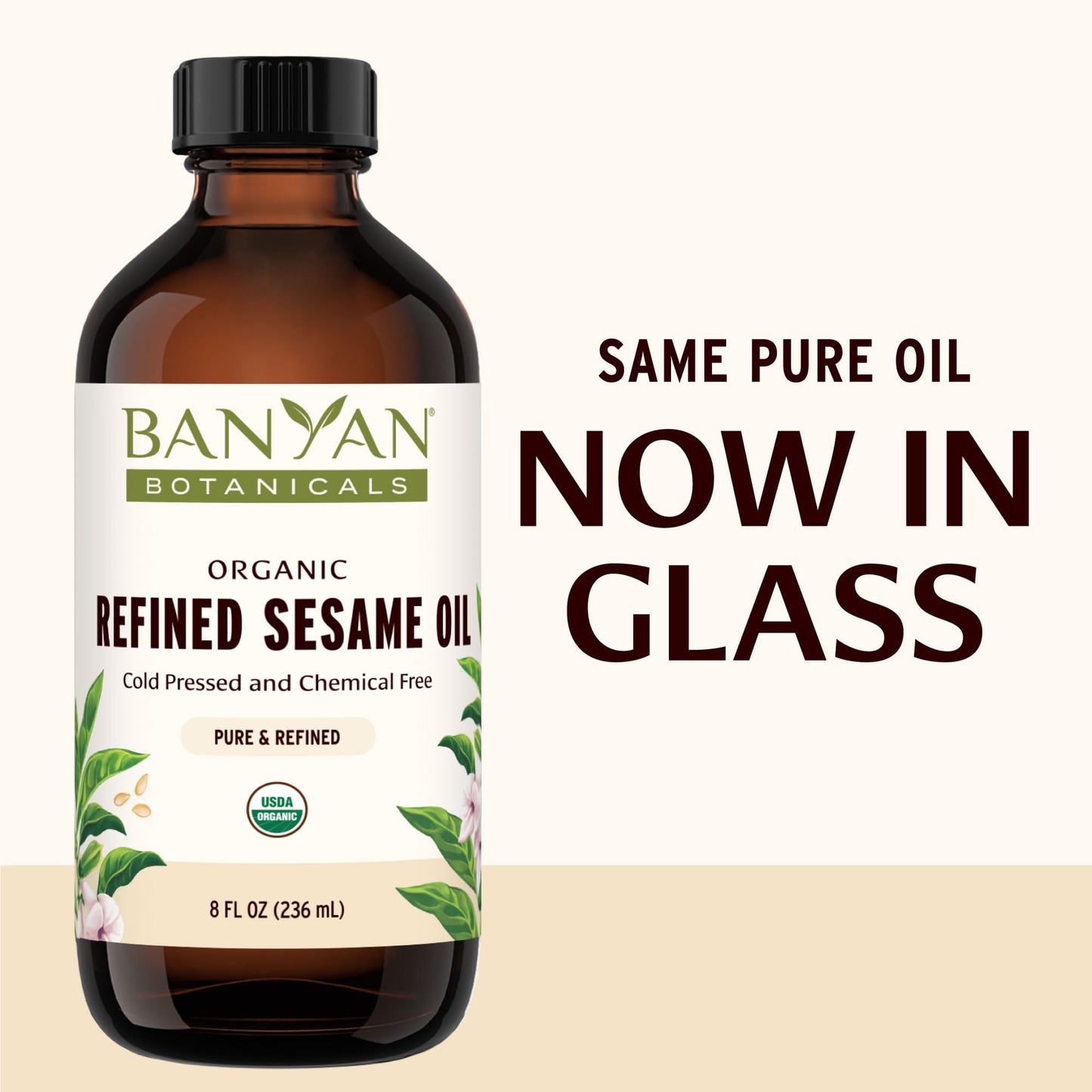 Banyan Botanicals Refined Sesame Oil - Organic Sesame Oil for Skin, Body, Hair & More - Multiple Sizes - 8 oz - Non GMO Sustainably Sourced Vegan