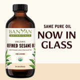 Banyan Botanicals Refined Sesame Oil - Organic Sesame Oil for Skin, Body, Hair & More - Multiple Sizes - 8 oz - Non GMO Sustainably Sourced Vegan