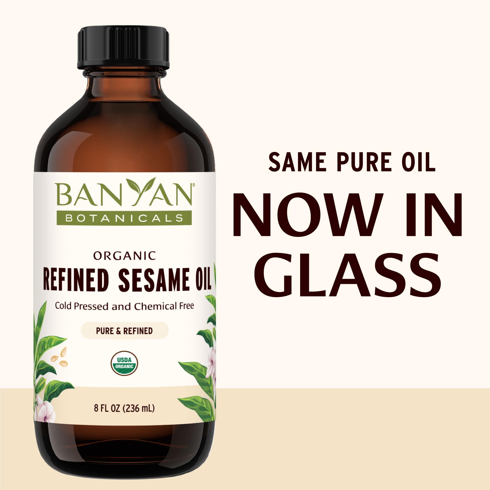 Banyan Botanicals Refined Sesame Oil - Organic Sesame Oil for Skin, Body, Hair & More - Multiple Sizes - 8 oz - Non GMO Sustainably Sourced Vegan