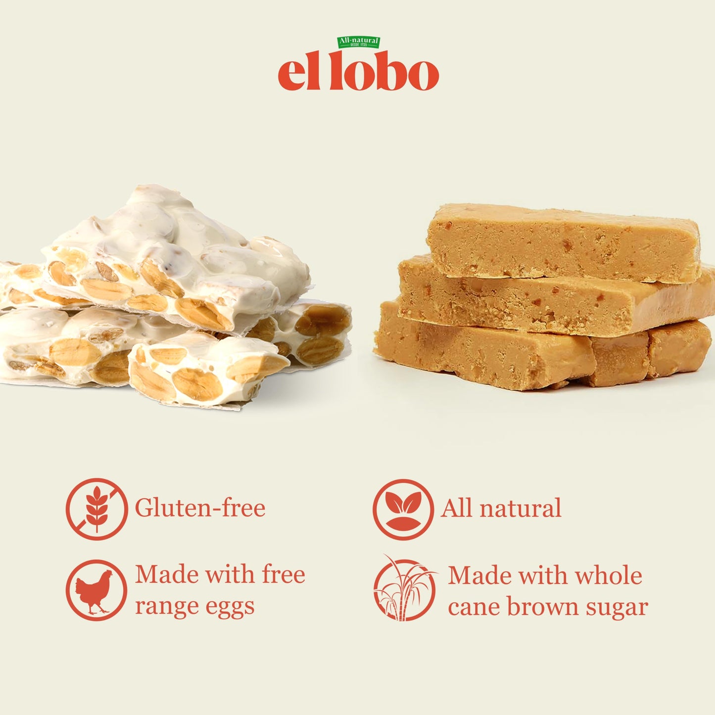 El Lobo Turron Alicante & Jijona Variety Pack, Spanish Hard & Soft Almond Nougat - Traditional Crunchy & Creamy Turrone From Spain, Gluten Free, 2