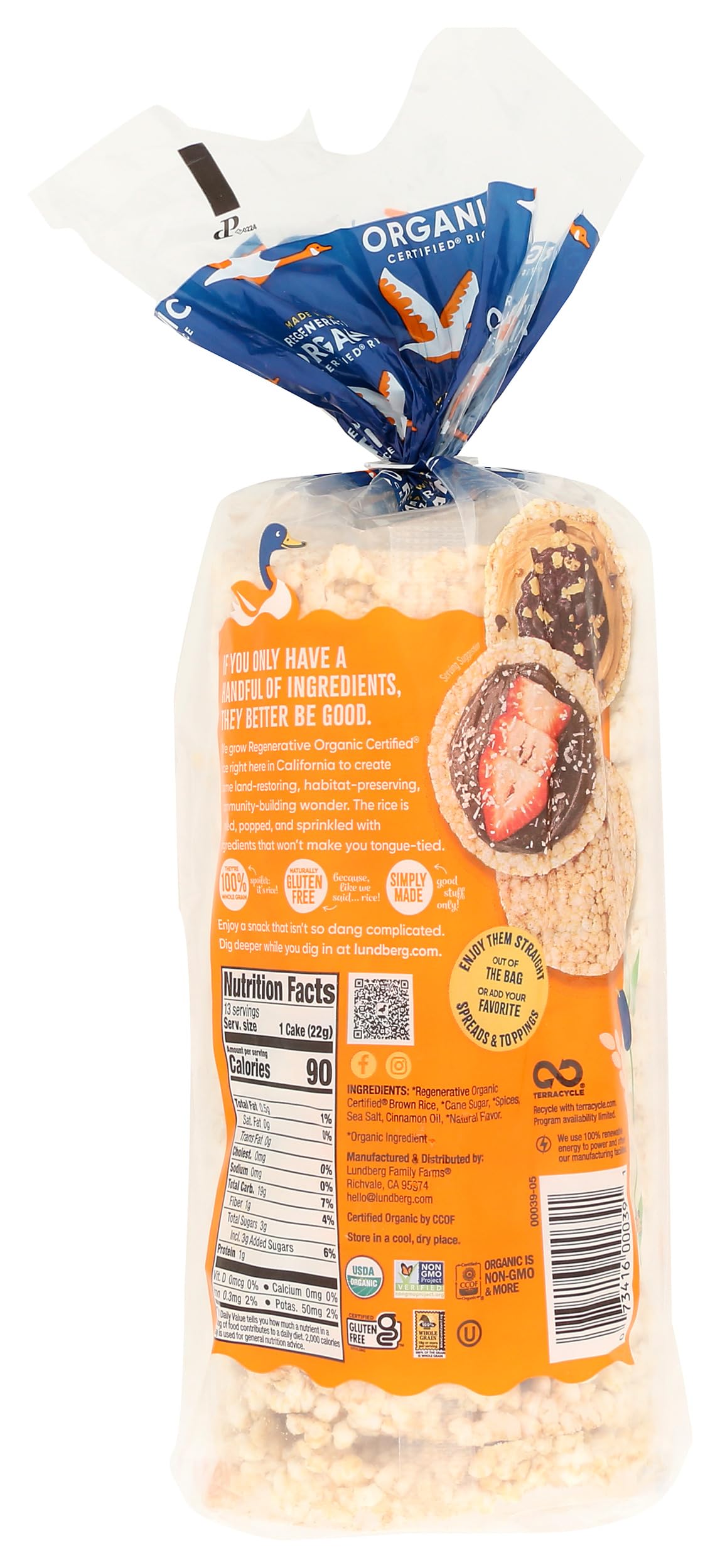 Lundberg Organic Whole Grain Rice Cakes Cinnamon Toast, 9.5 Oz