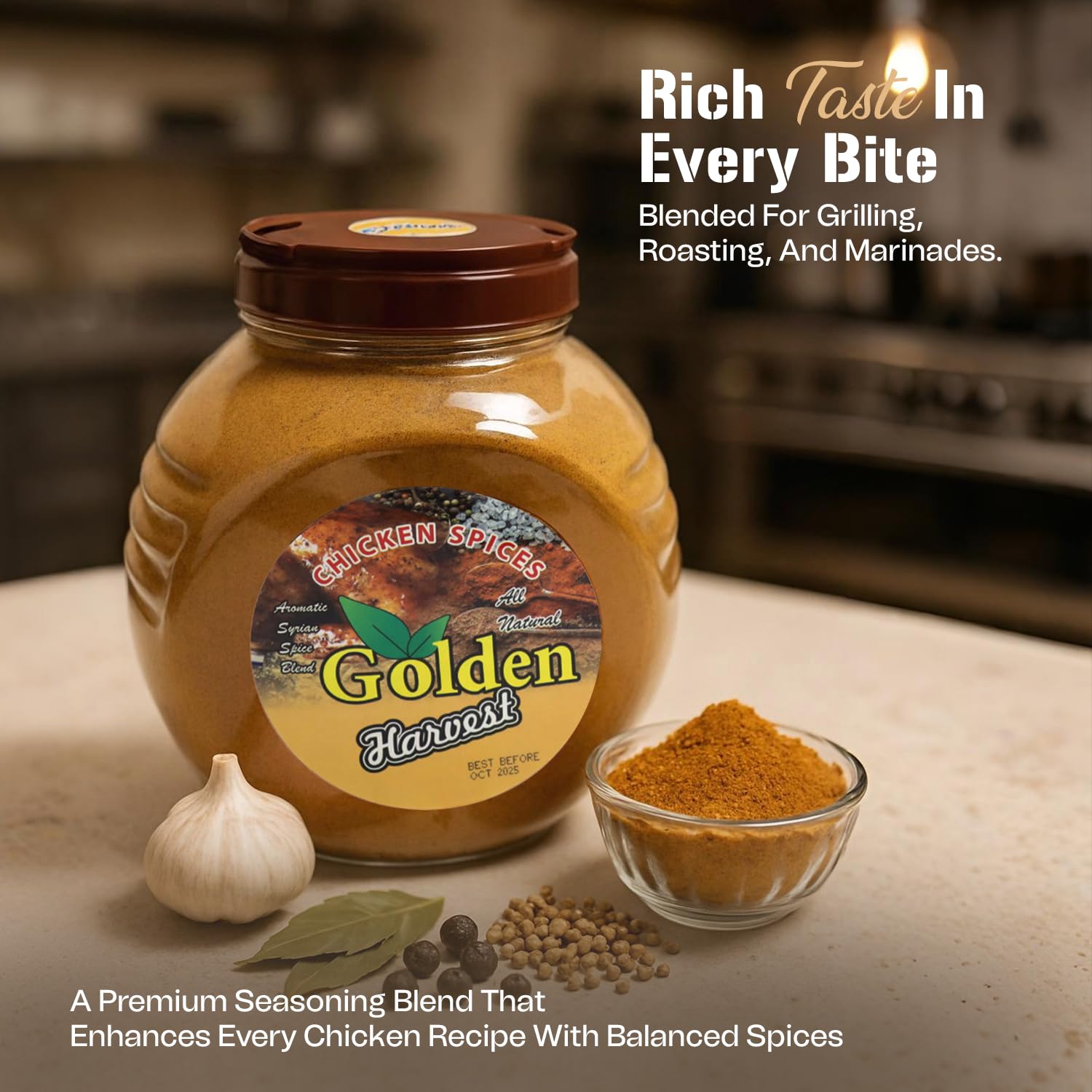 Golden Harvest Chicken Spice Blend - 5 lbs (2.26kg) Bulk Pack - All Natural Middle Eastern Seasoning Mix - For Roasted Chicken, Marinades, Grilling