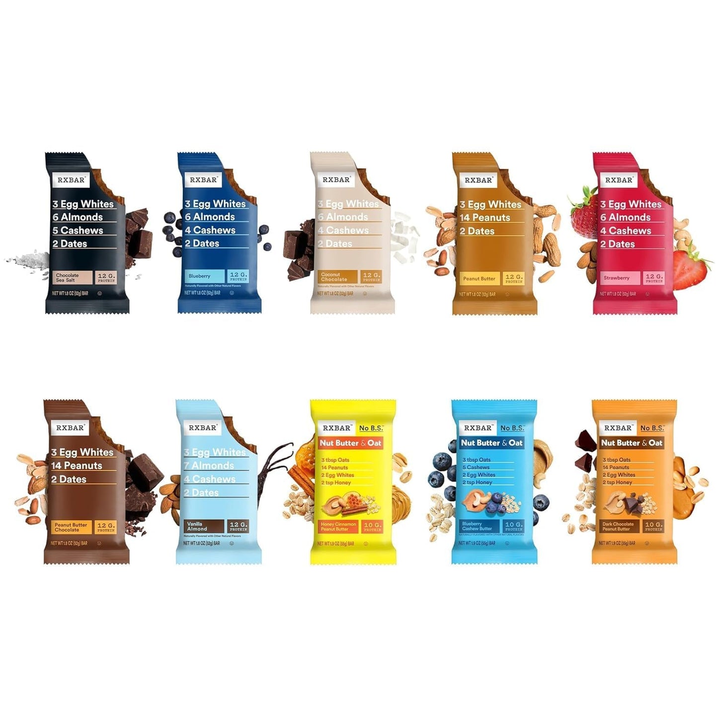 Rx Protein Bar Assorted Variety Pack, 20 Count - Chocolate Sea Salt, Blueberry, Coconut Chocolate, Peanut Butter, Strawberry, Peanut Butter Chocolate