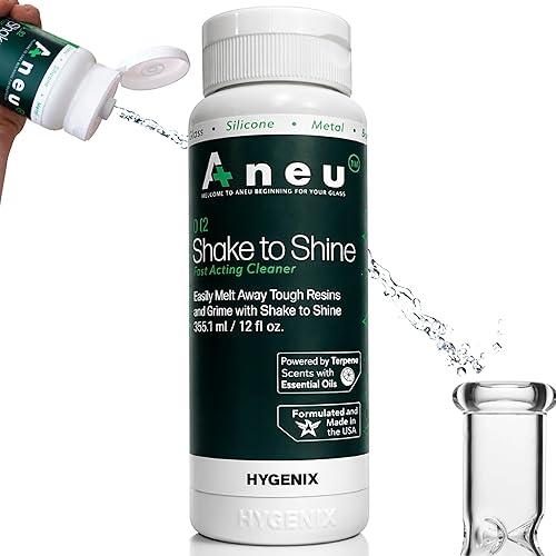 Aneu Shake to Shine (1 Pack) - Fast-Acting Cleaner | Shake Away Tough Resins & Grime | Cleans Glass, Silicone, Metal, & Borosilicate | 12oz - 1 Pack
