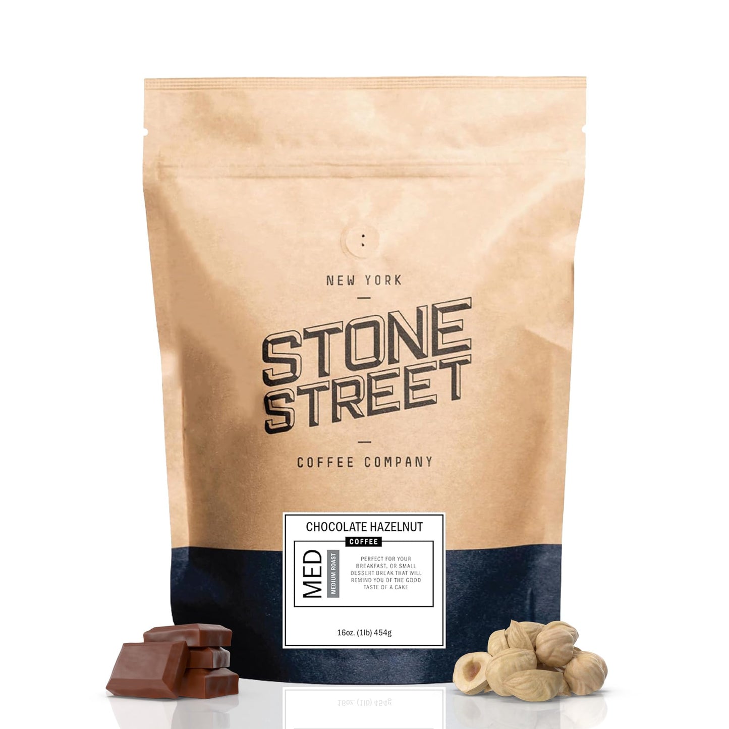 Stone Street Flavored Ground Coffee, Chocolate Hazelnut, Freshly Roasted, 100% Colombian Arabica, Gourmet Coffee, Medium Roast, Sweet Chocolately