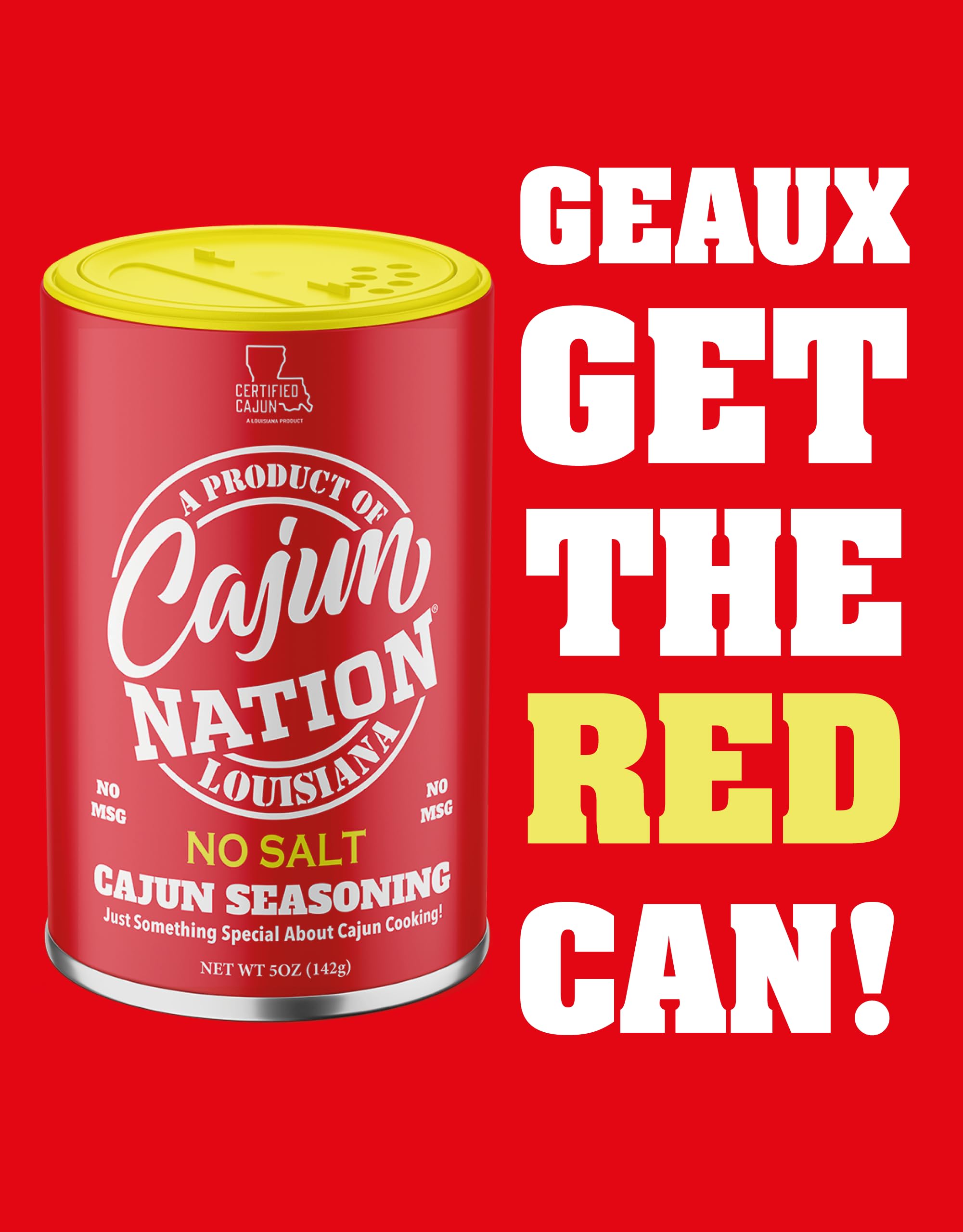 Cajun Nation NO SALT Cajun Seasoning 5 oz - Gluten Free, No MSG- Louisiana Spicy Cajun Seasoning for Turkey, Jambalaya, Gumbo, Seafood & More, 2-Pack