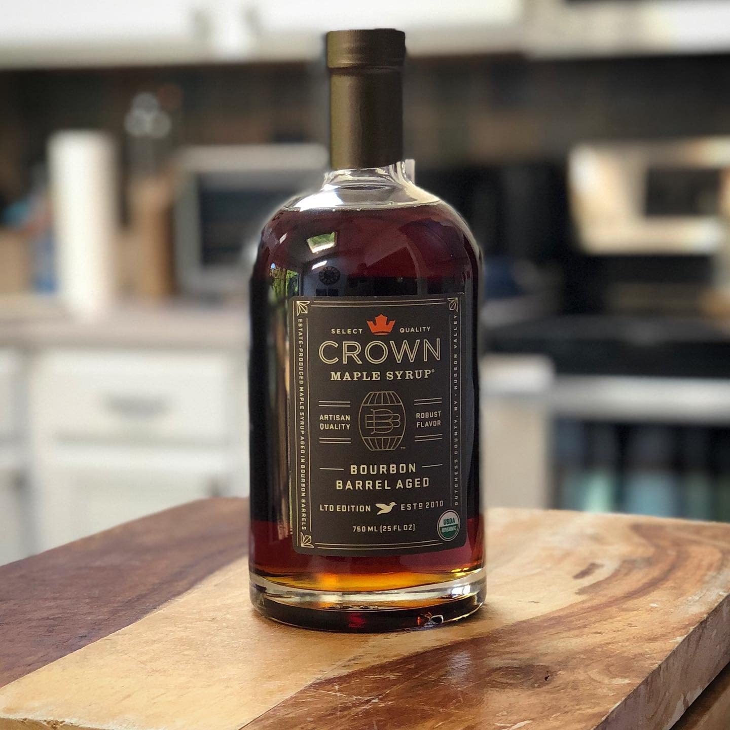 Crown Maple Certified Organic Bourbon Barrel Aged Maple Syrup, Pure, Gluten Free, No Preservatives, Non-GMO Pairs well with Pancakes, Coffee
